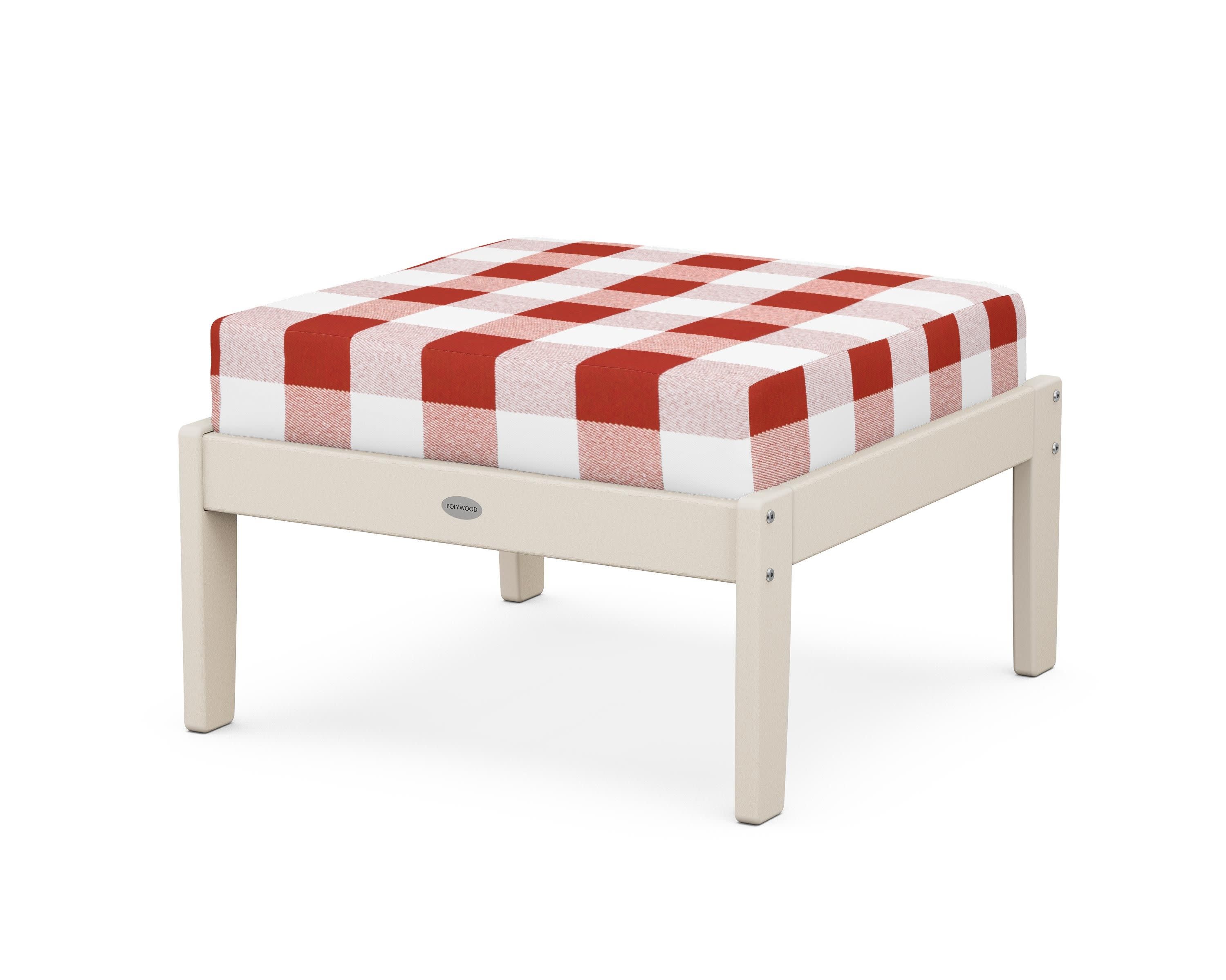 Braxton Deep Seating Ottoman in Sand / Buffalo Plaid Crimson