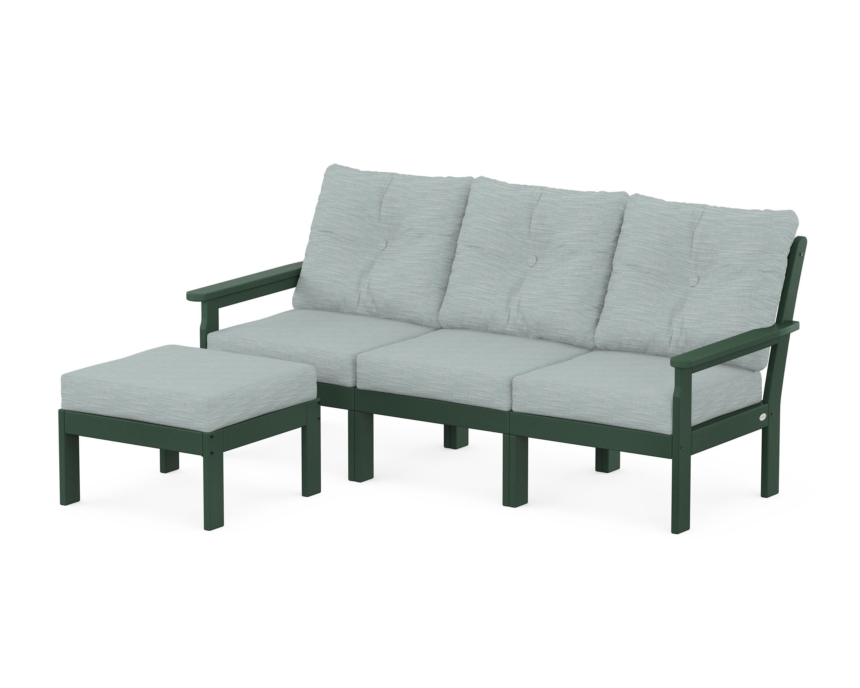 Vineyard 4-Piece Sectional with Ottoman in Green / Soothe Mist