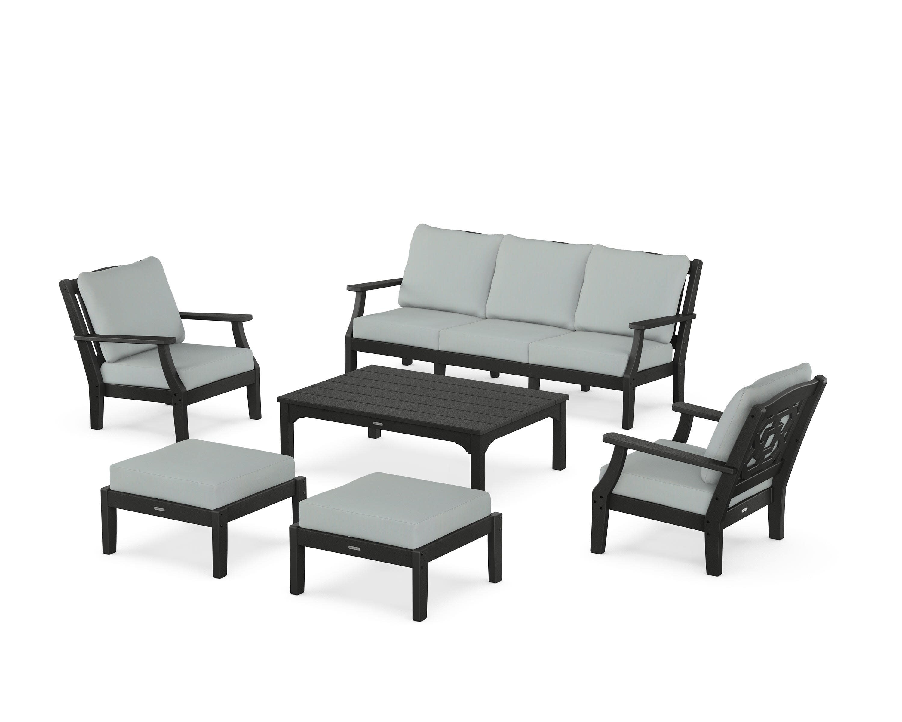 Chinoiserie 6-Piece Lounge Sofa Set in Black / Spa