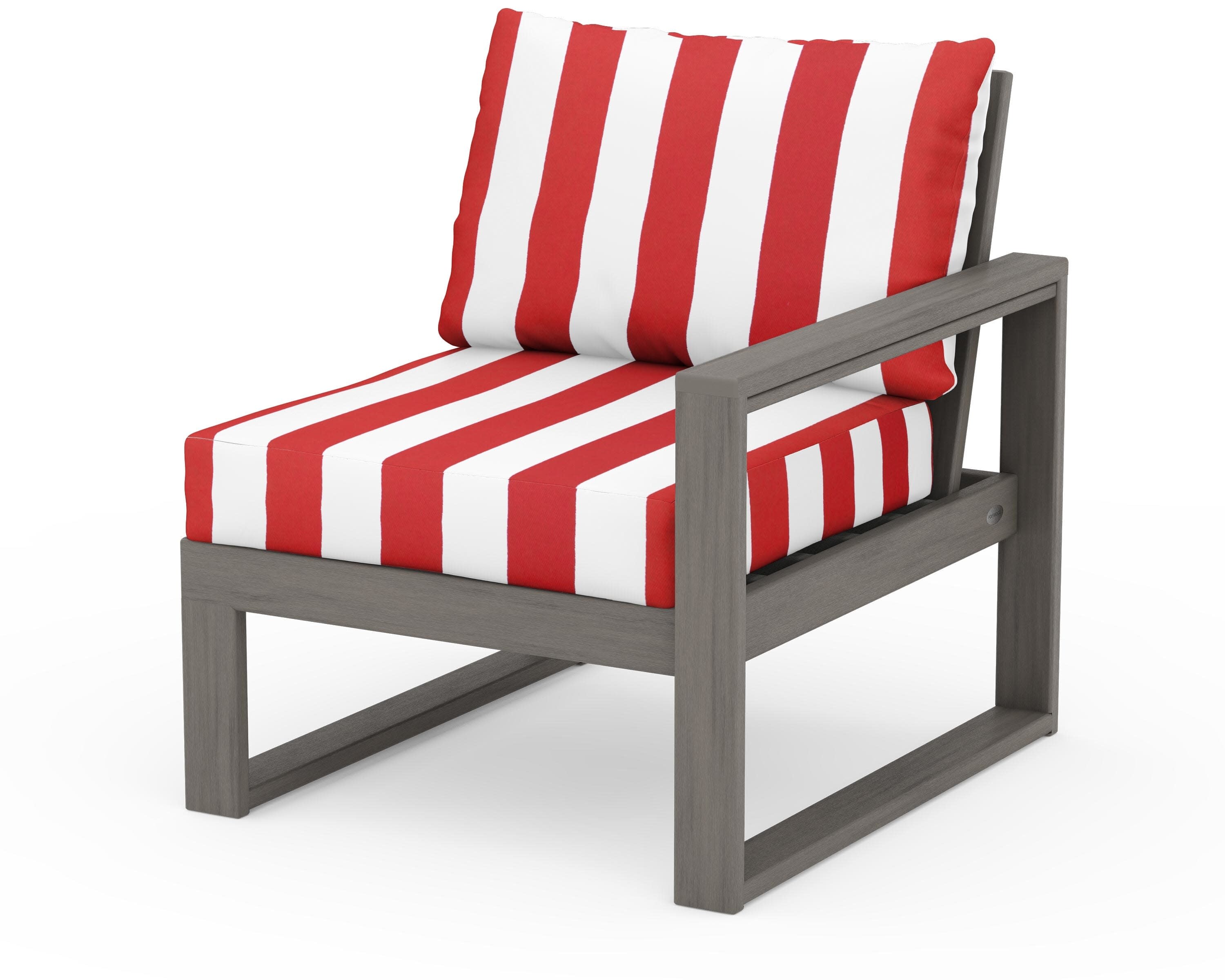 EDGE Modular Right Arm Chair in Driftwood / Cabana Stripe Crimson