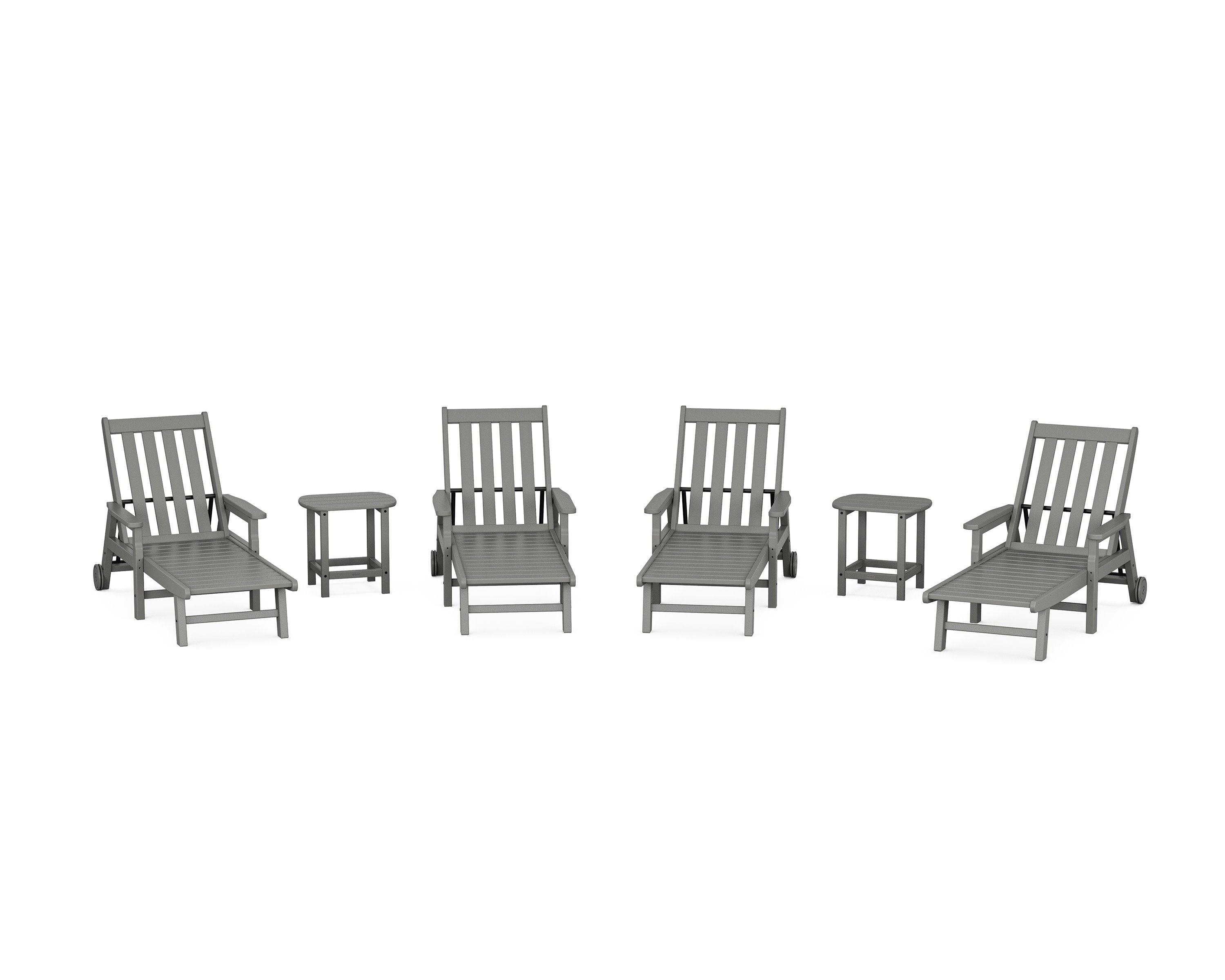 Vineyard 6-Piece Chaise with Arms and Wheels Set in Slate Grey