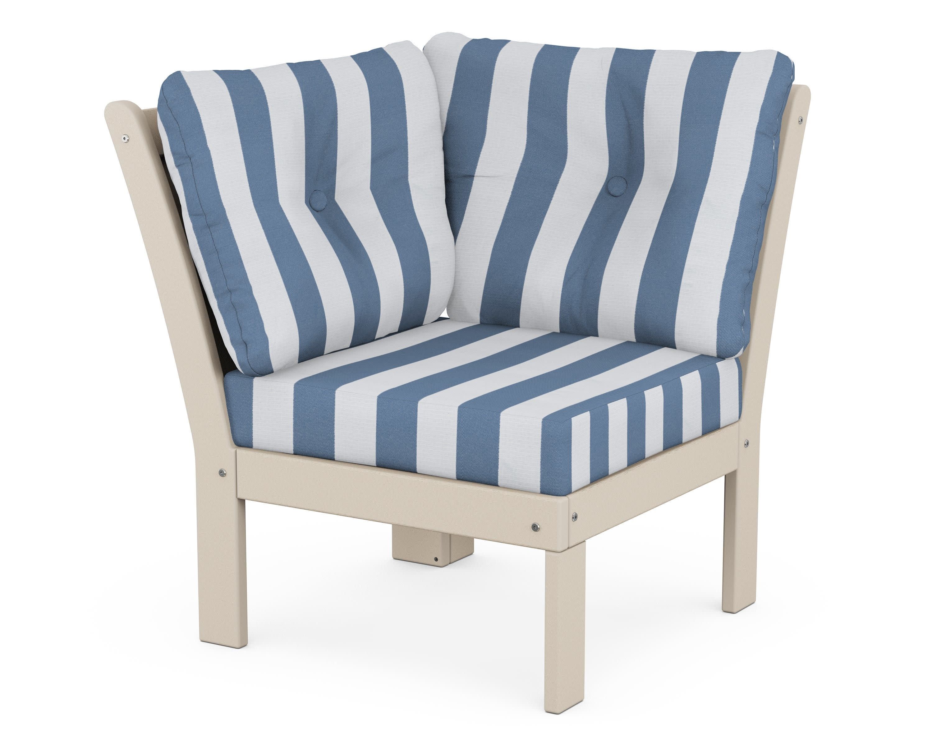 Vineyard Modular Corner Chair in Sand / Cabana Stripe Sky Blue