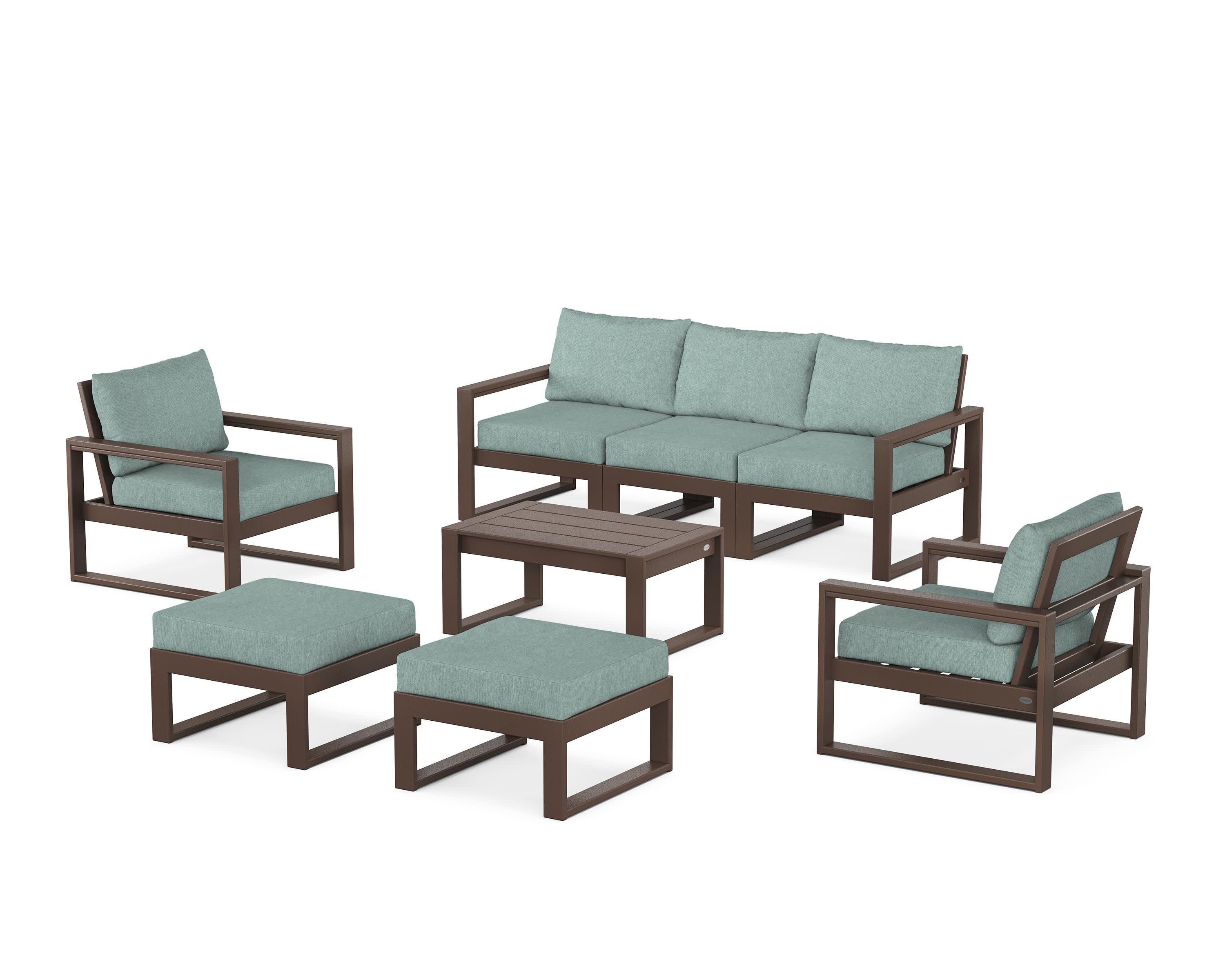 EDGE Sectional 8-Piece Lounge Sofa Set in Mahogany / Glacier Spa