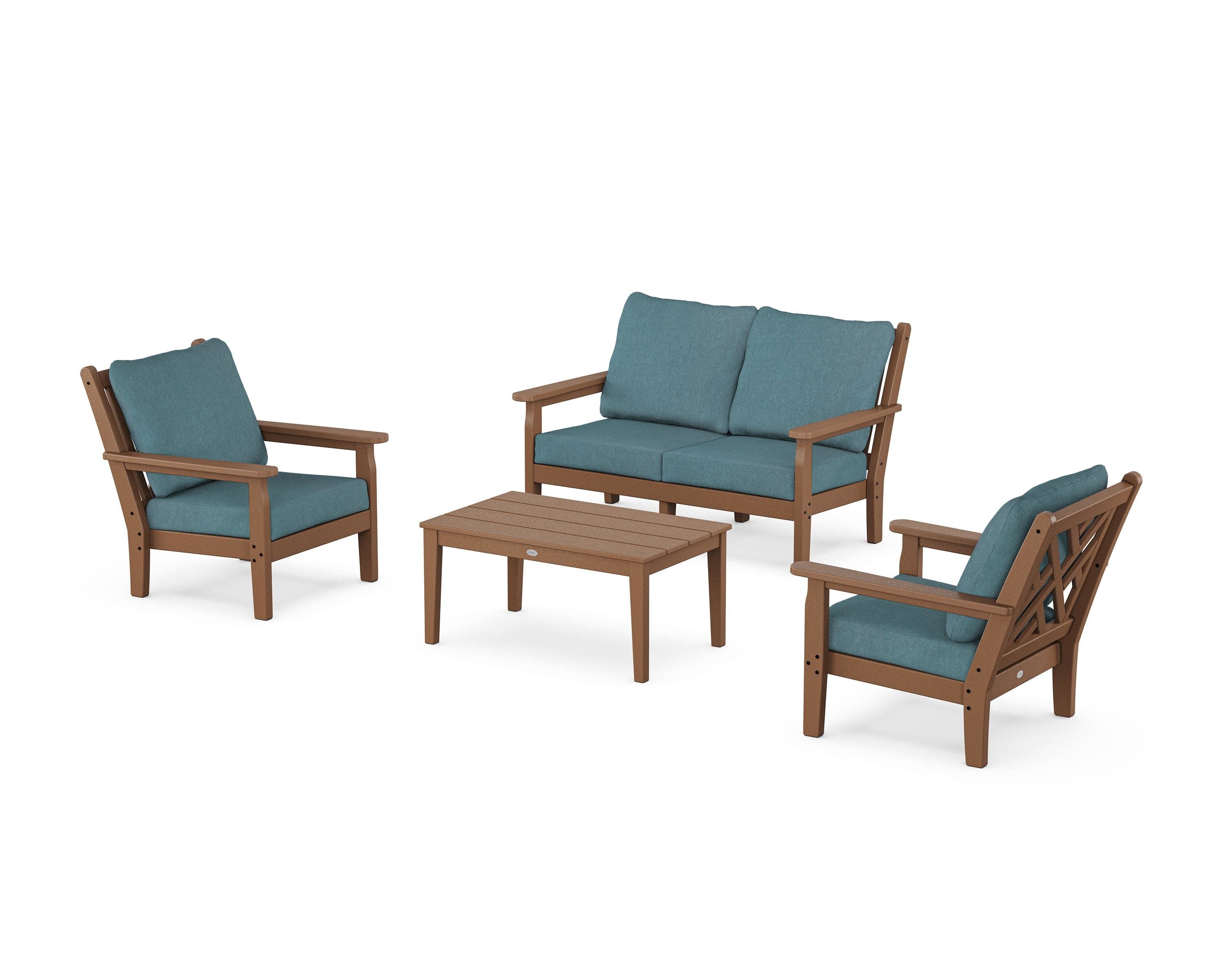 Chippendale 4-Piece Deep Seating Set with Loveseat in Teak / Ocean Teal