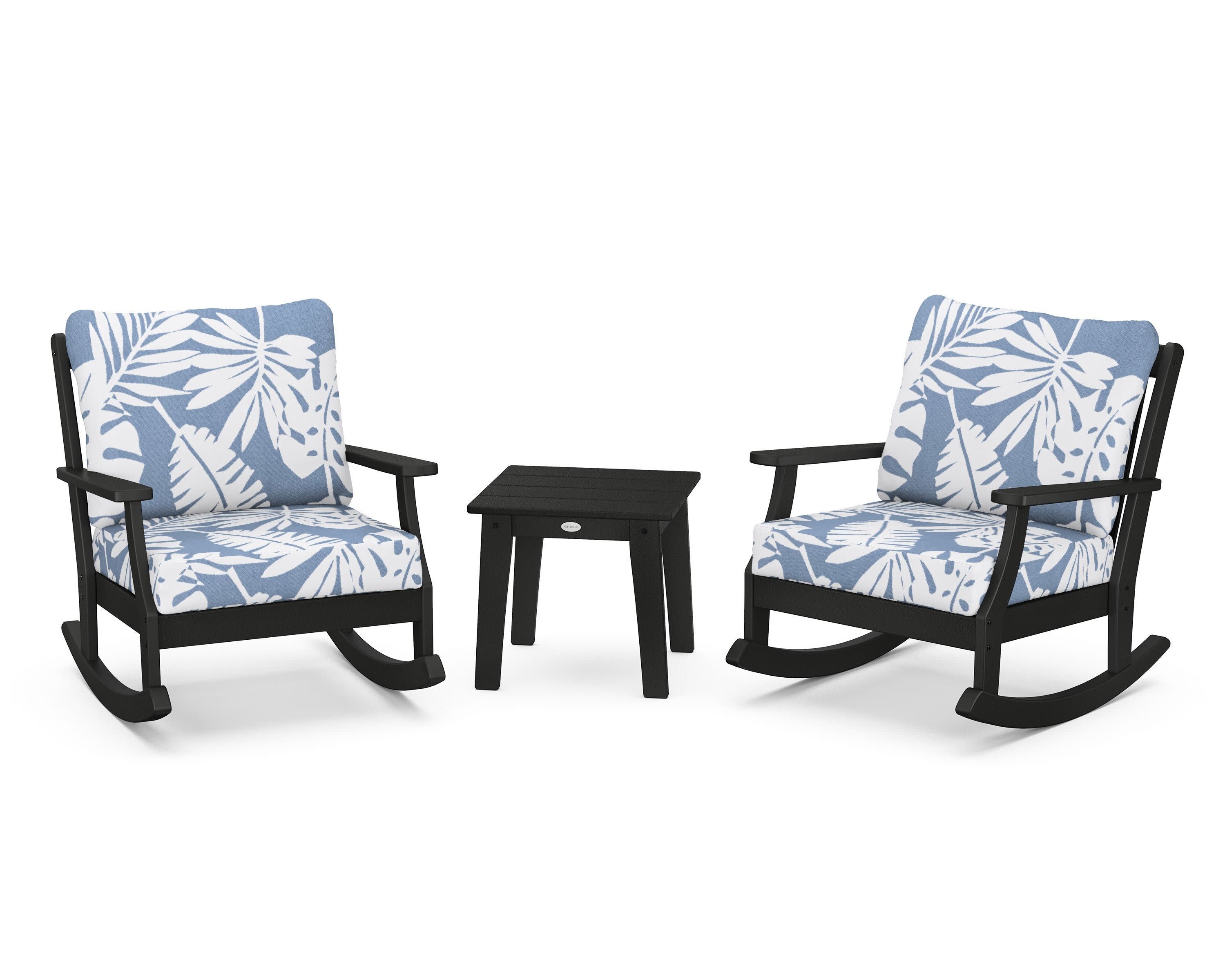 Braxton 3-Piece Deep Seating Rocker Set in Black / Leaf Sky Blue