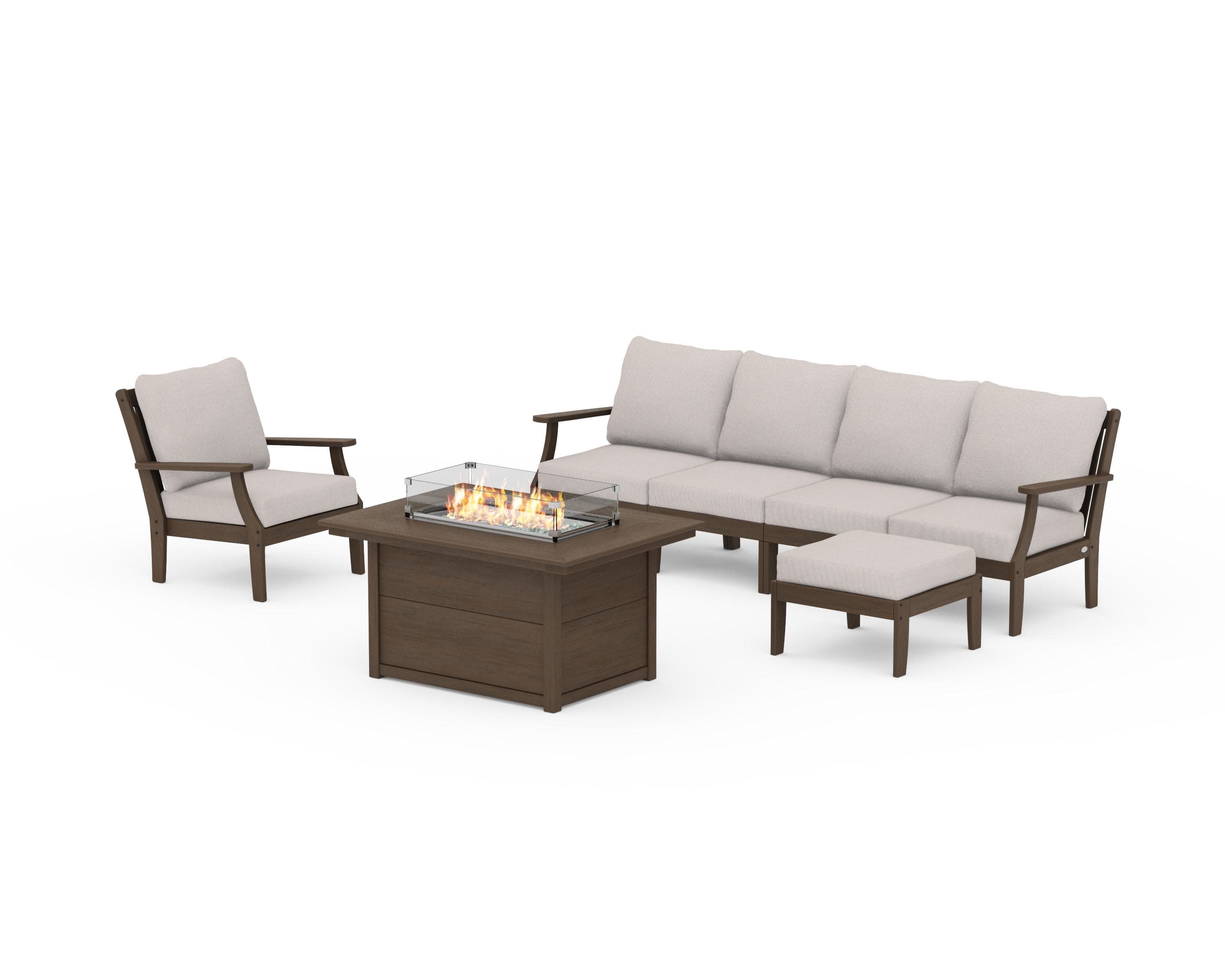 Braxton Sectional Lounge and Fire Pit Set in Kona / Dune Burlap