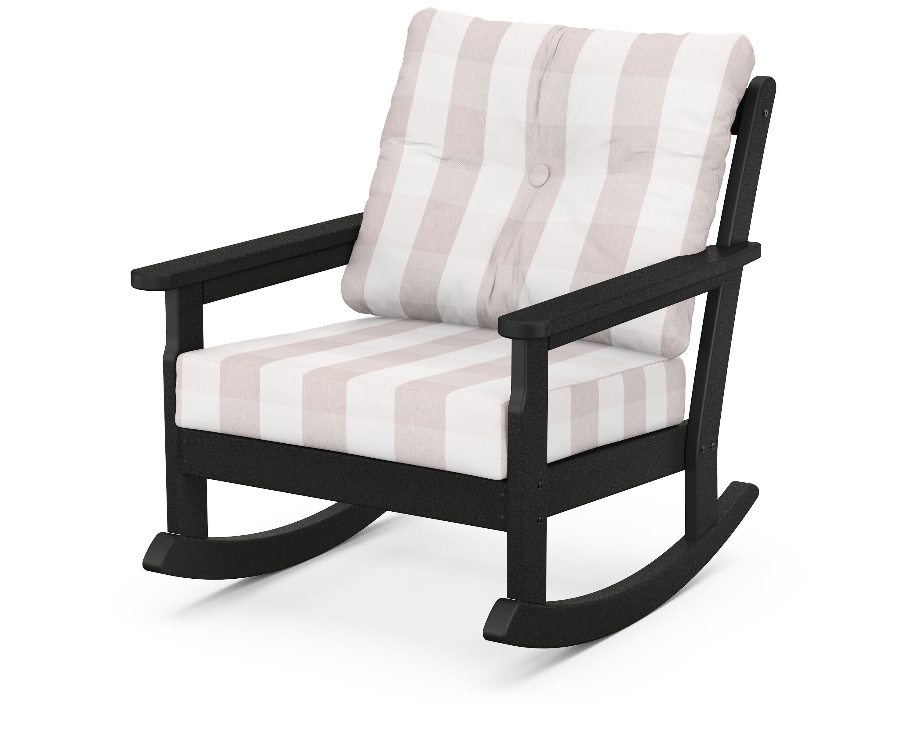 Vineyard Deep Seating Rocking Chair in Black / Buffalo Plaid Dune Burlap