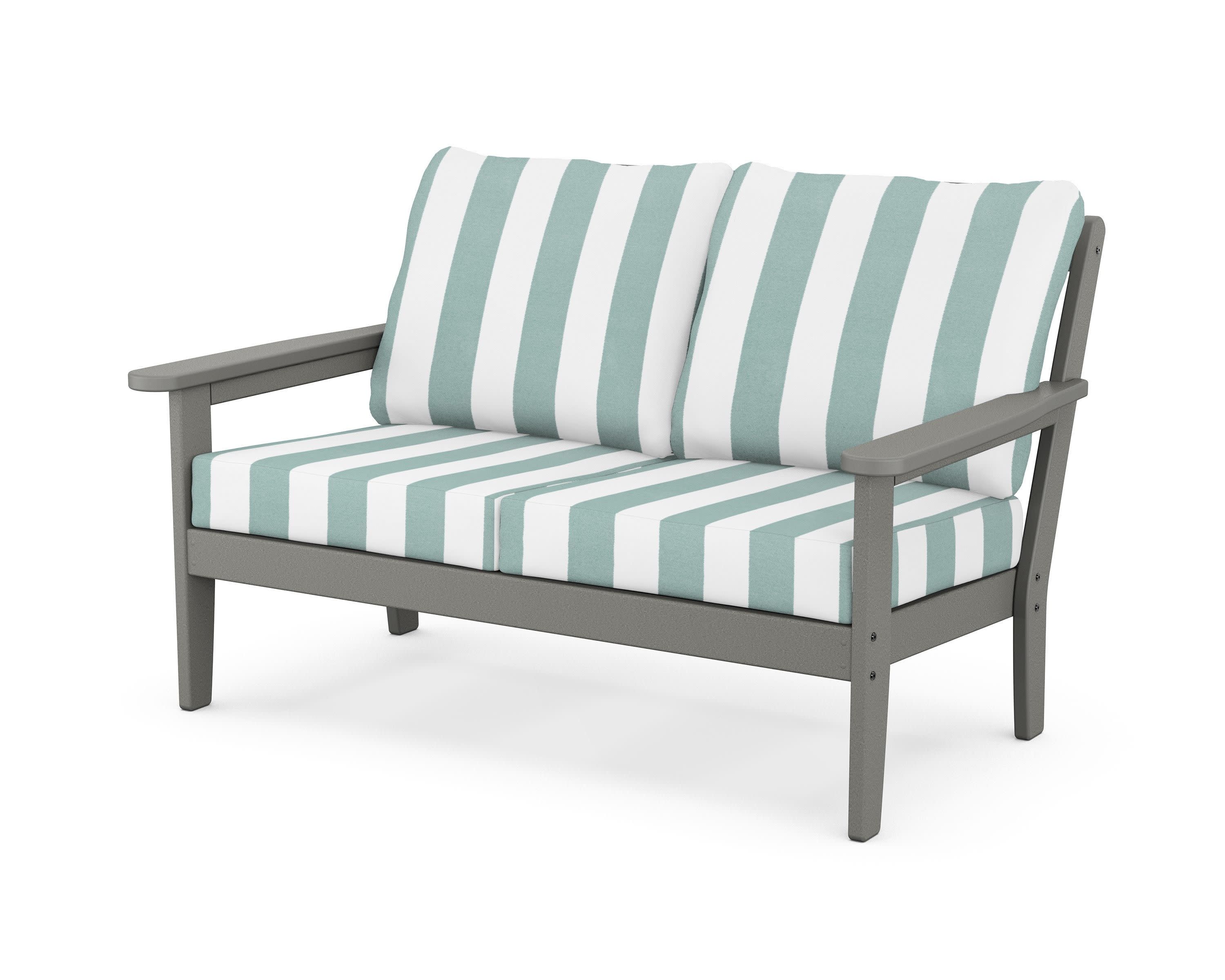 Cottage Deep Seating Loveseat in Slate Grey / Cabana Stripe Glacier Spa