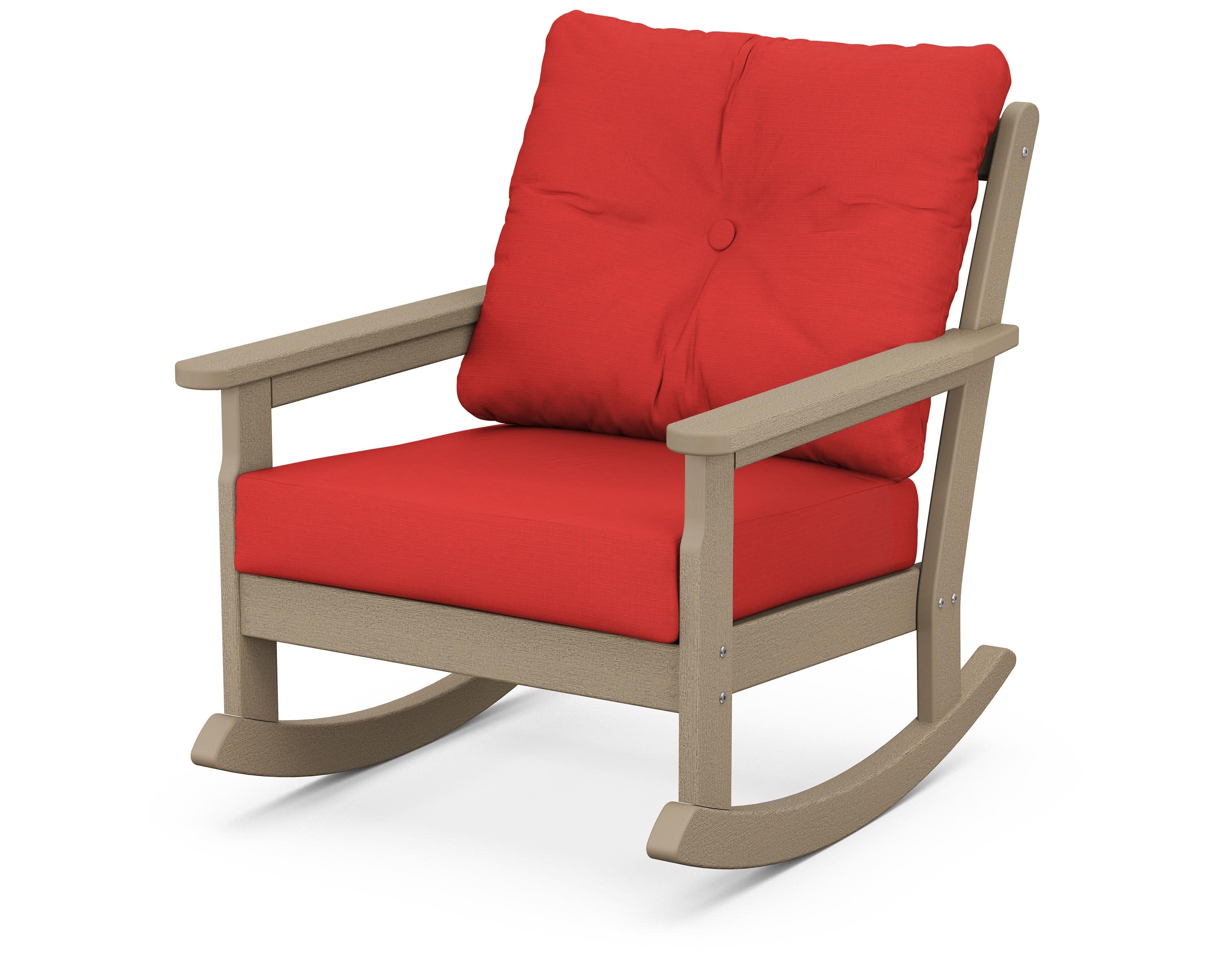 Vineyard Deep Seating Rocking Chair in Vintage Sahara / Crimson Linen