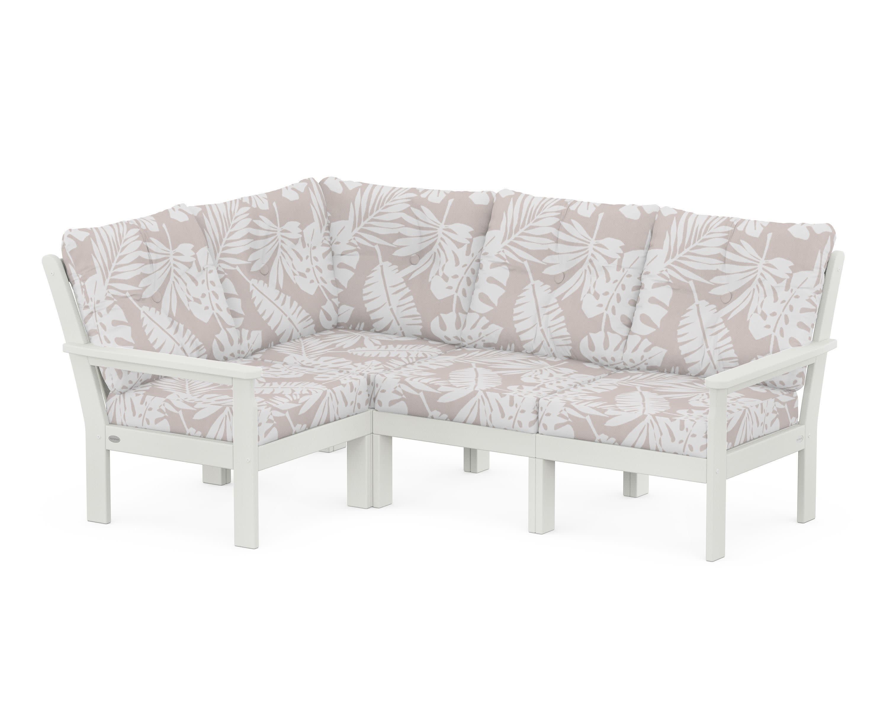 Vineyard 4-Piece Sectional in Vintage White / Leaf Dune Burlap