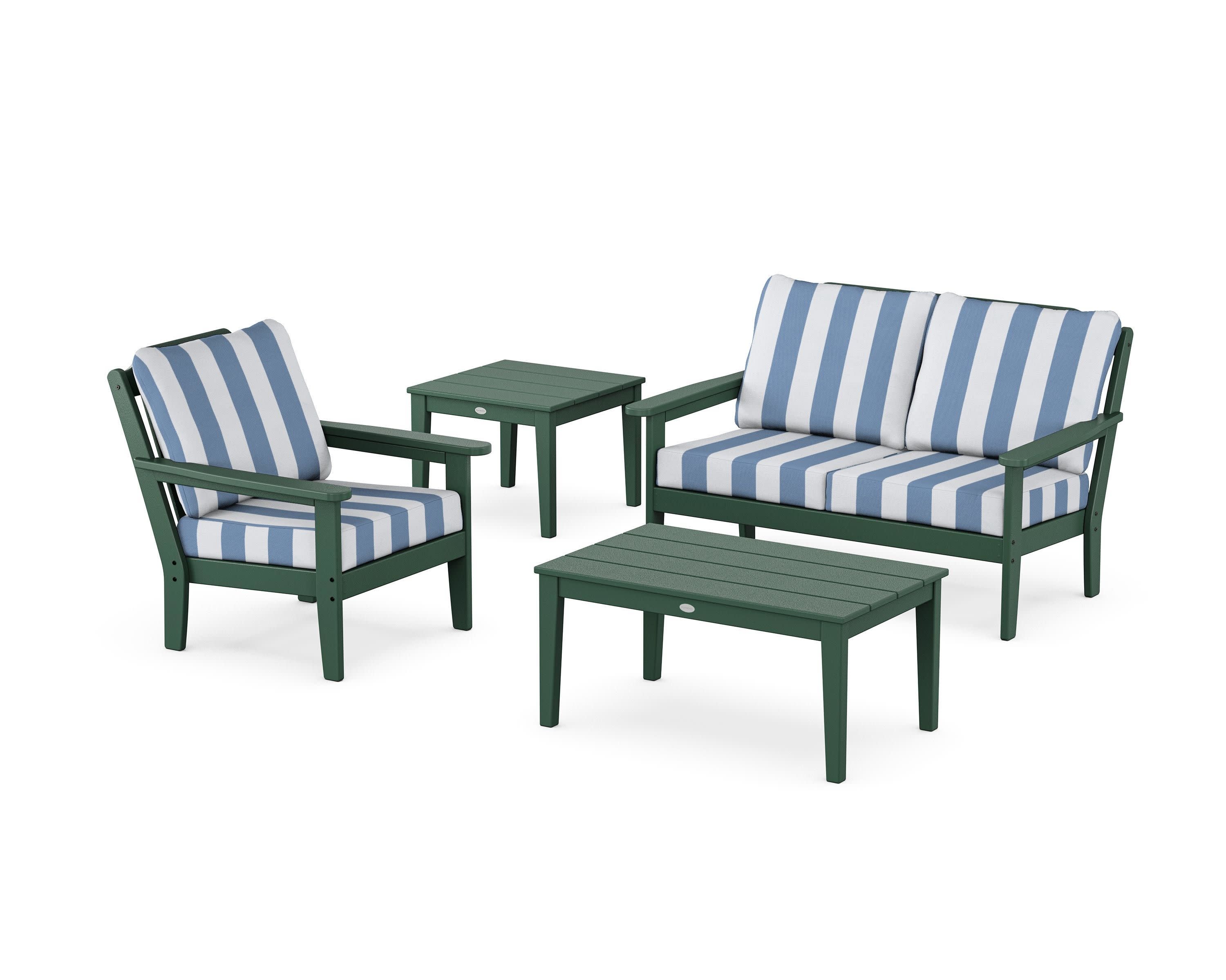 Wovendale 4-Piece Deep Seating Set in Green / Cabana Stripe Sky Blue