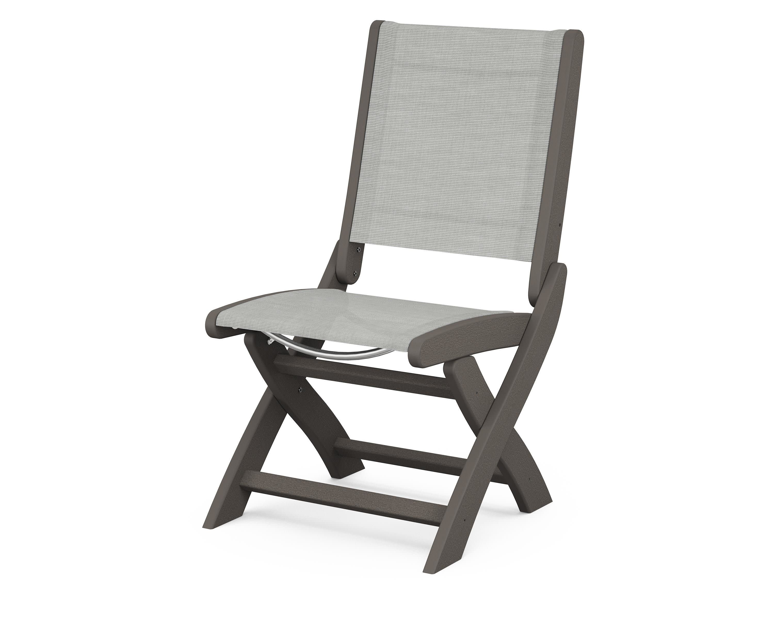 Coastal Folding Side Chair in Vintage Coffee / Metallic Sling