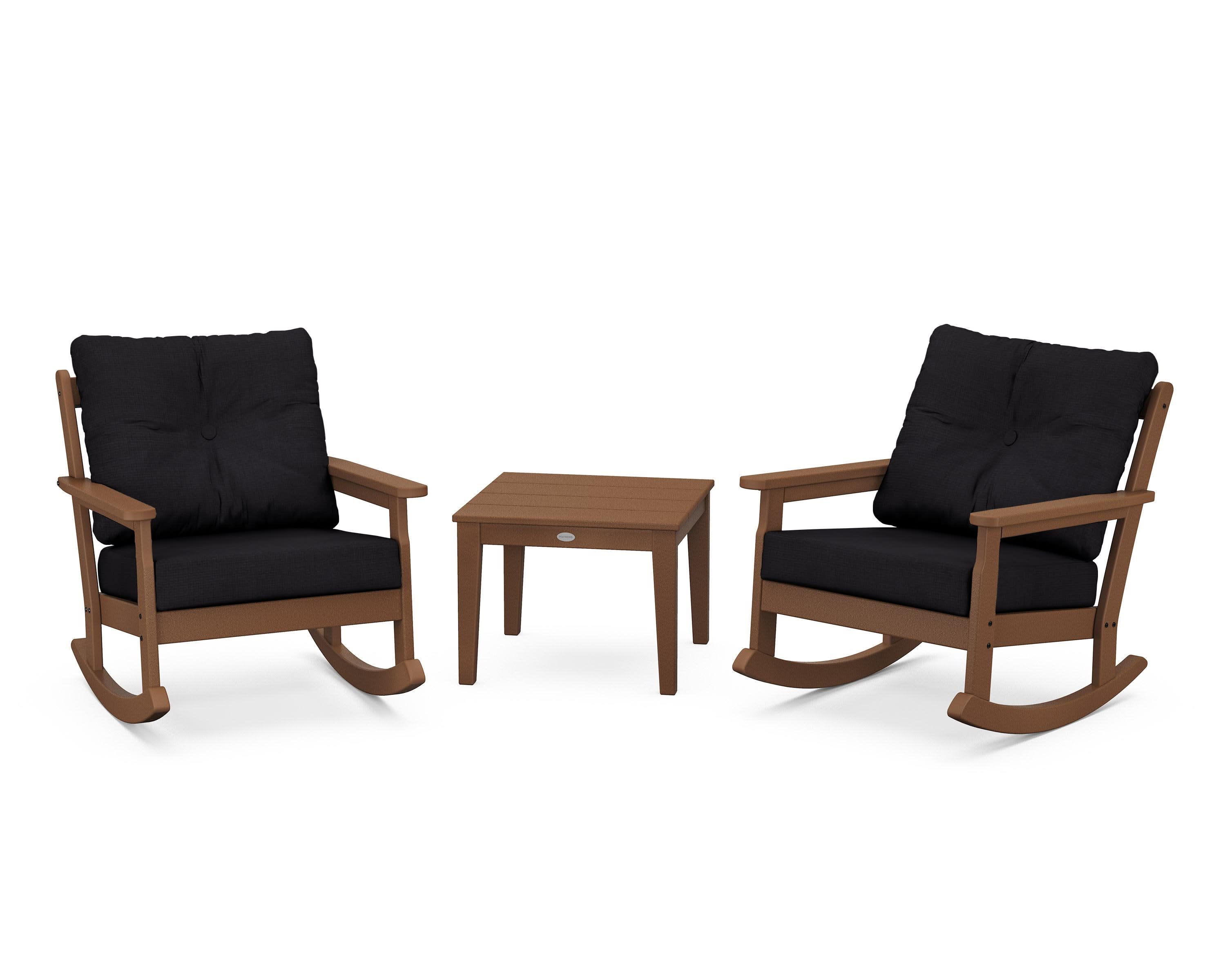 Vineyard 3-Piece Deep Seating Rocker Set in Teak / Midnight Linen