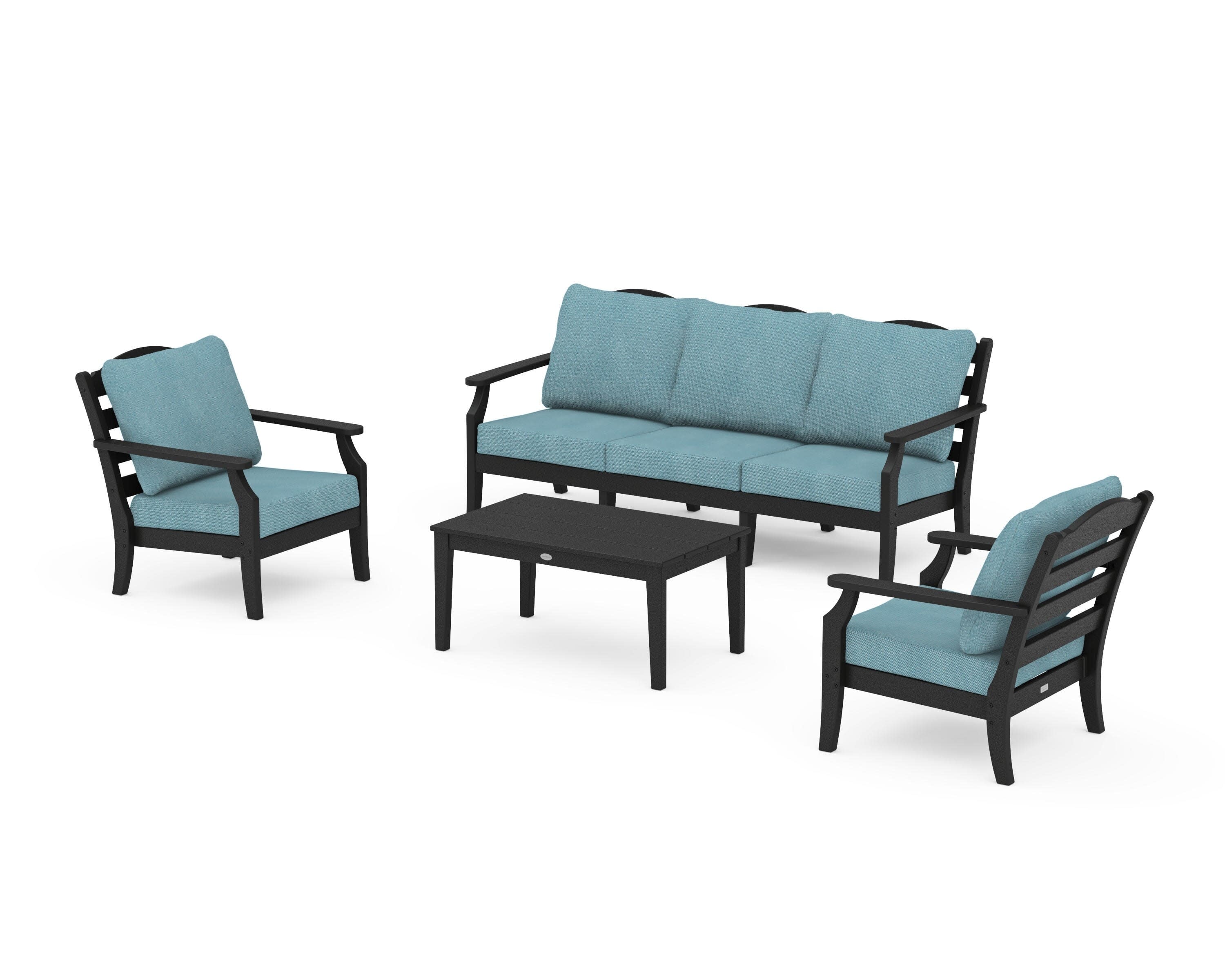 Savannah 4-Piece Deep Seating Set with Sofa in Black / Lattice Sky Blue