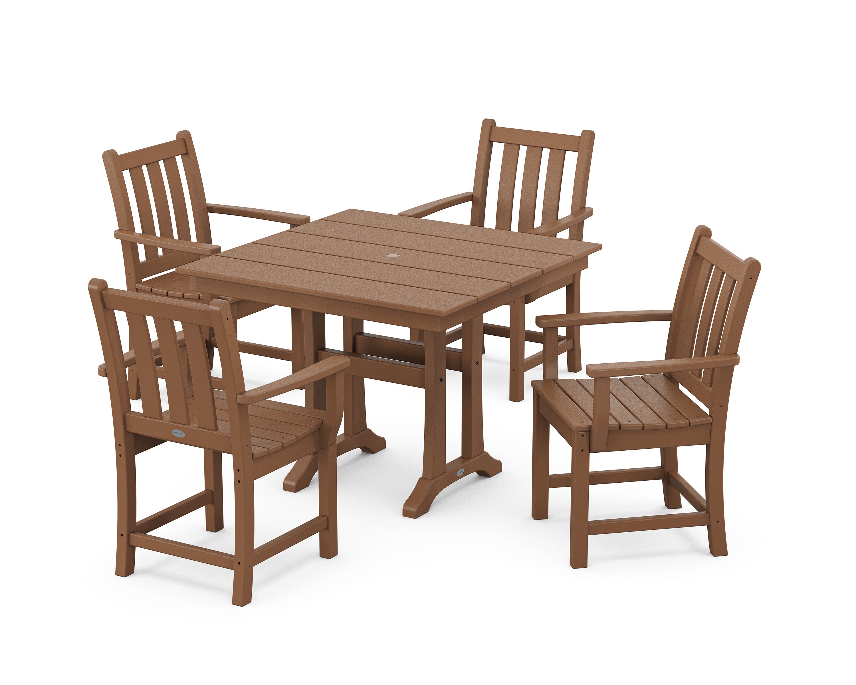 Traditional Garden 5-Piece Farmhouse Dining Set With Trestle Legs in Teak