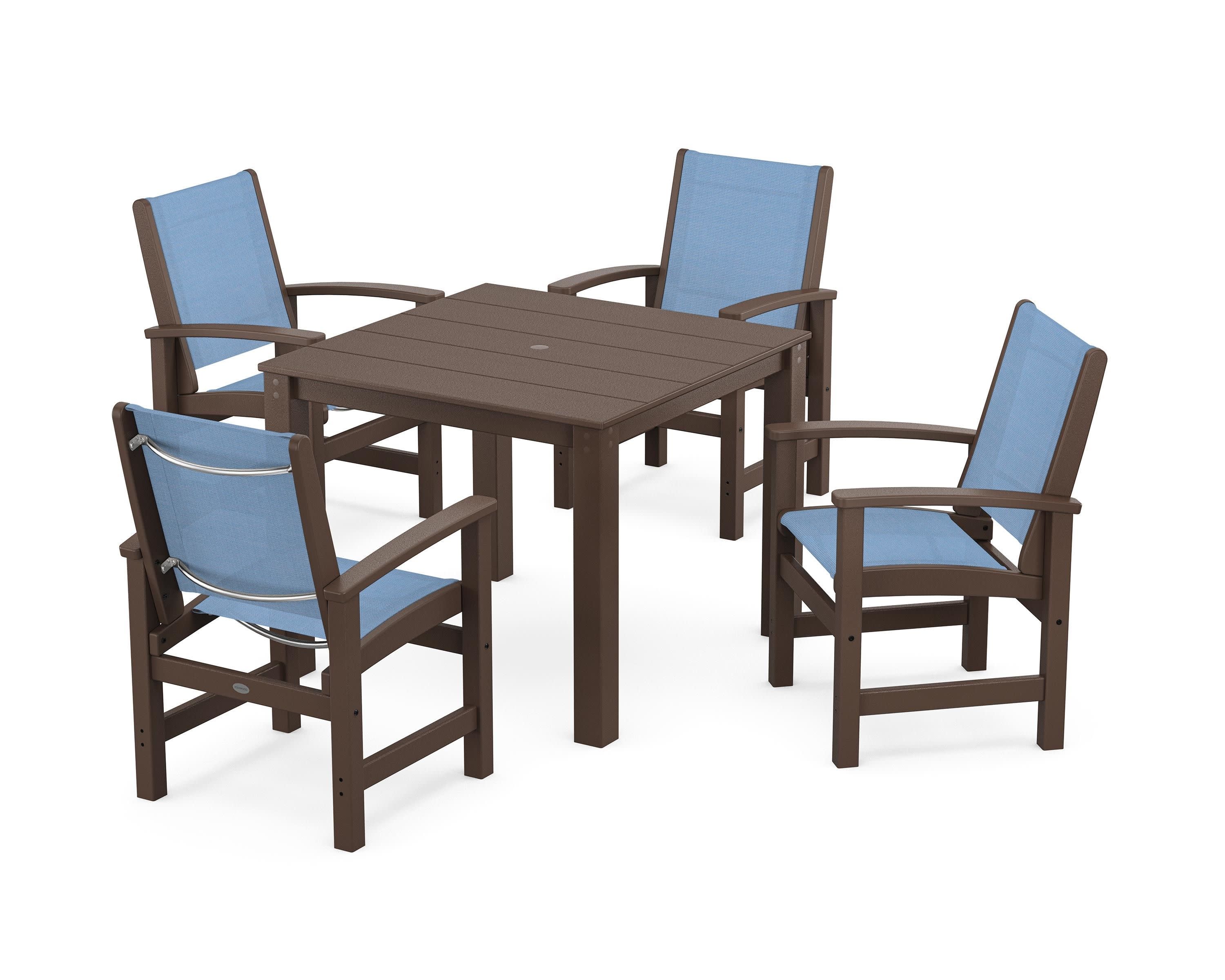 Coastal 5-Piece Parsons Dining Set in Mahogany / Poolside Sling