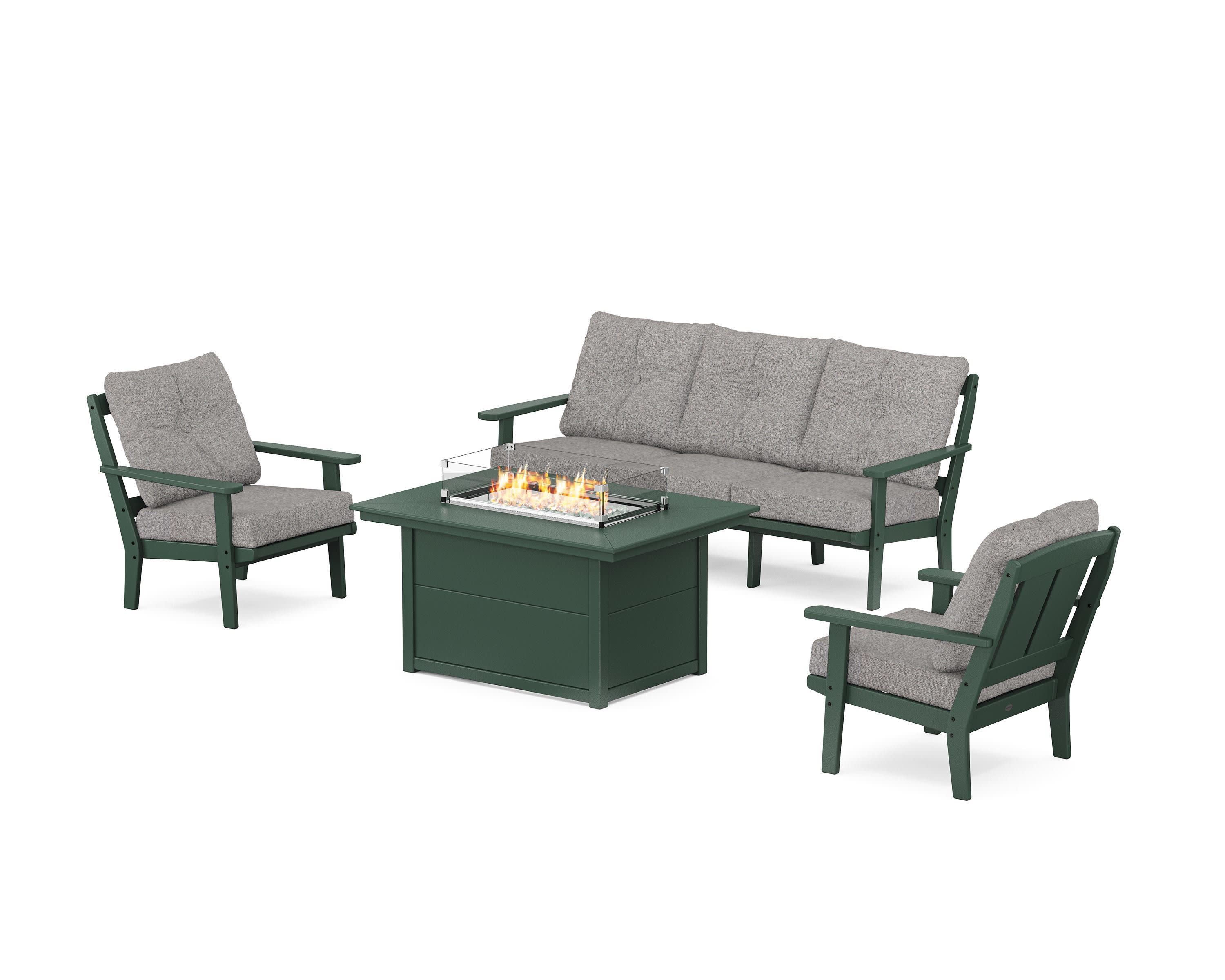 Mission Deep Seating Fire Pit Table Set in Green / Grey Mist