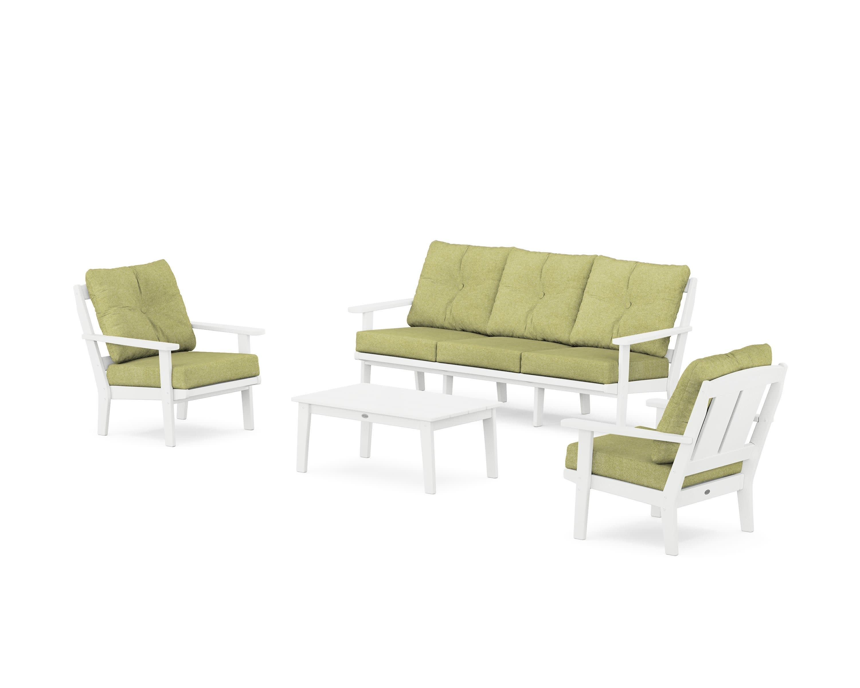 Mission 4-Piece Deep Seating Set with Sofa in White / Chartreuse Boucle