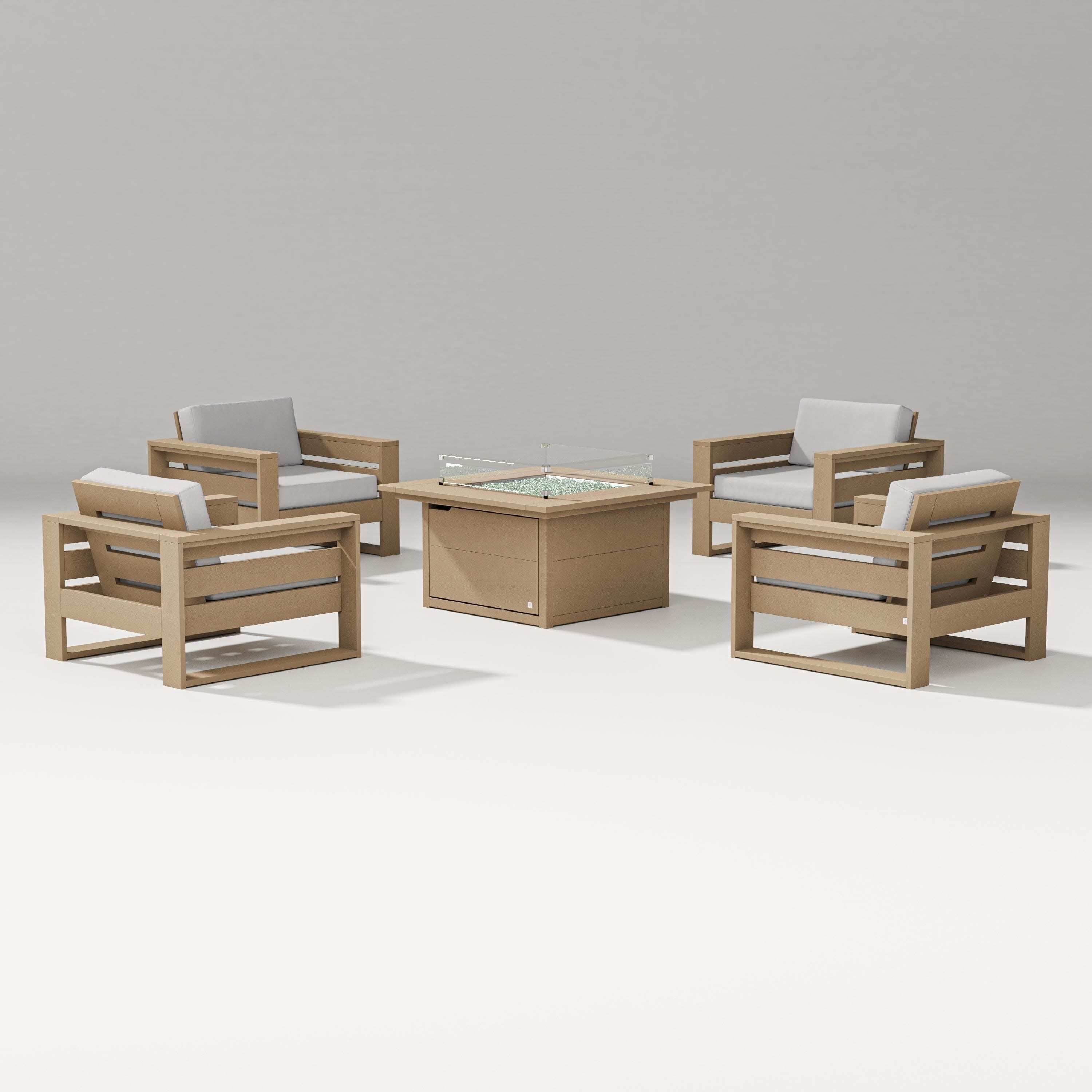 Latitude 5-Piece Lounge Fire Table Set in Vintage Sahara / Diamond in the Rough