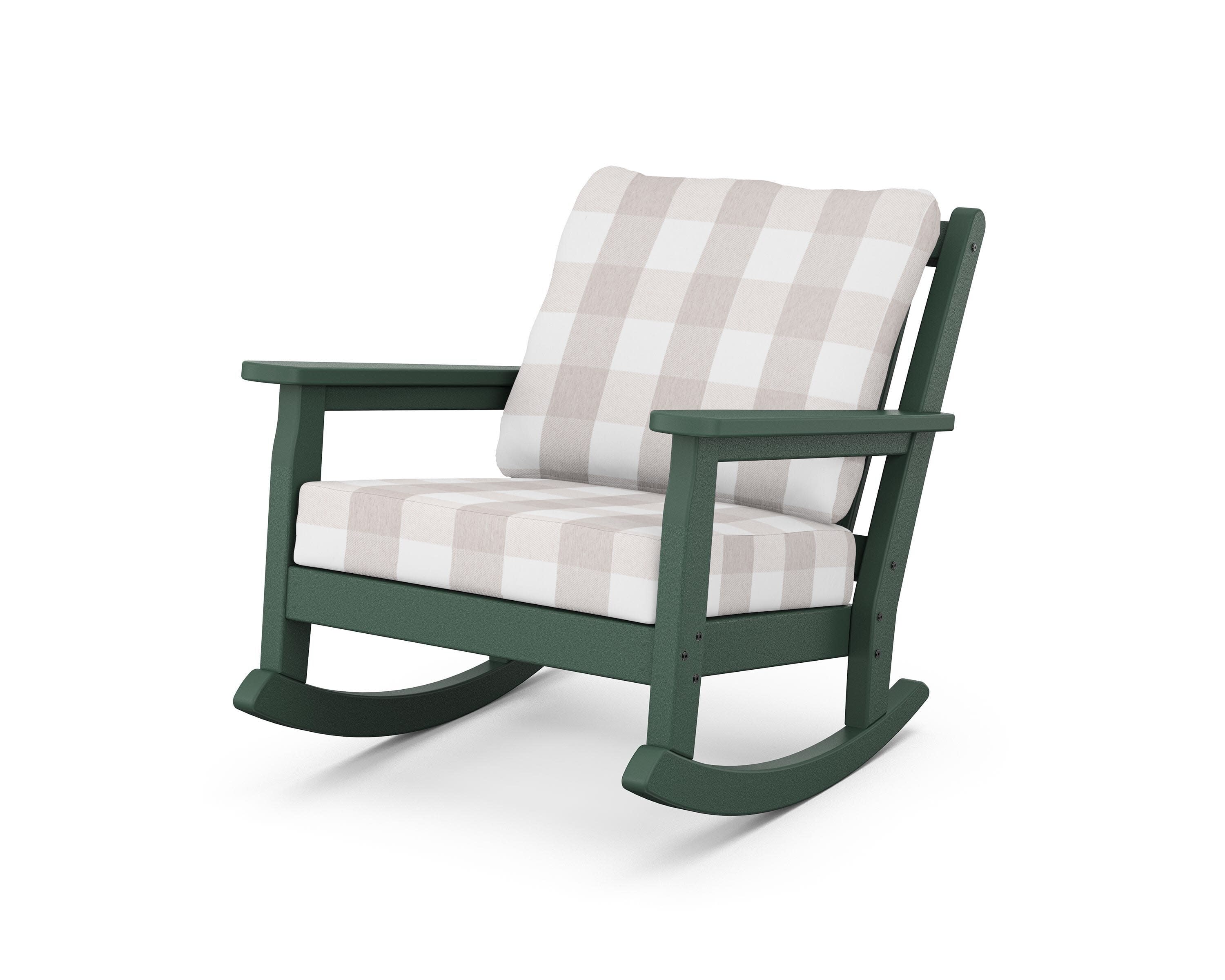 Chippendale Deep Seating Rocking Chair in Green / Buffalo Plaid Dune Burlap
