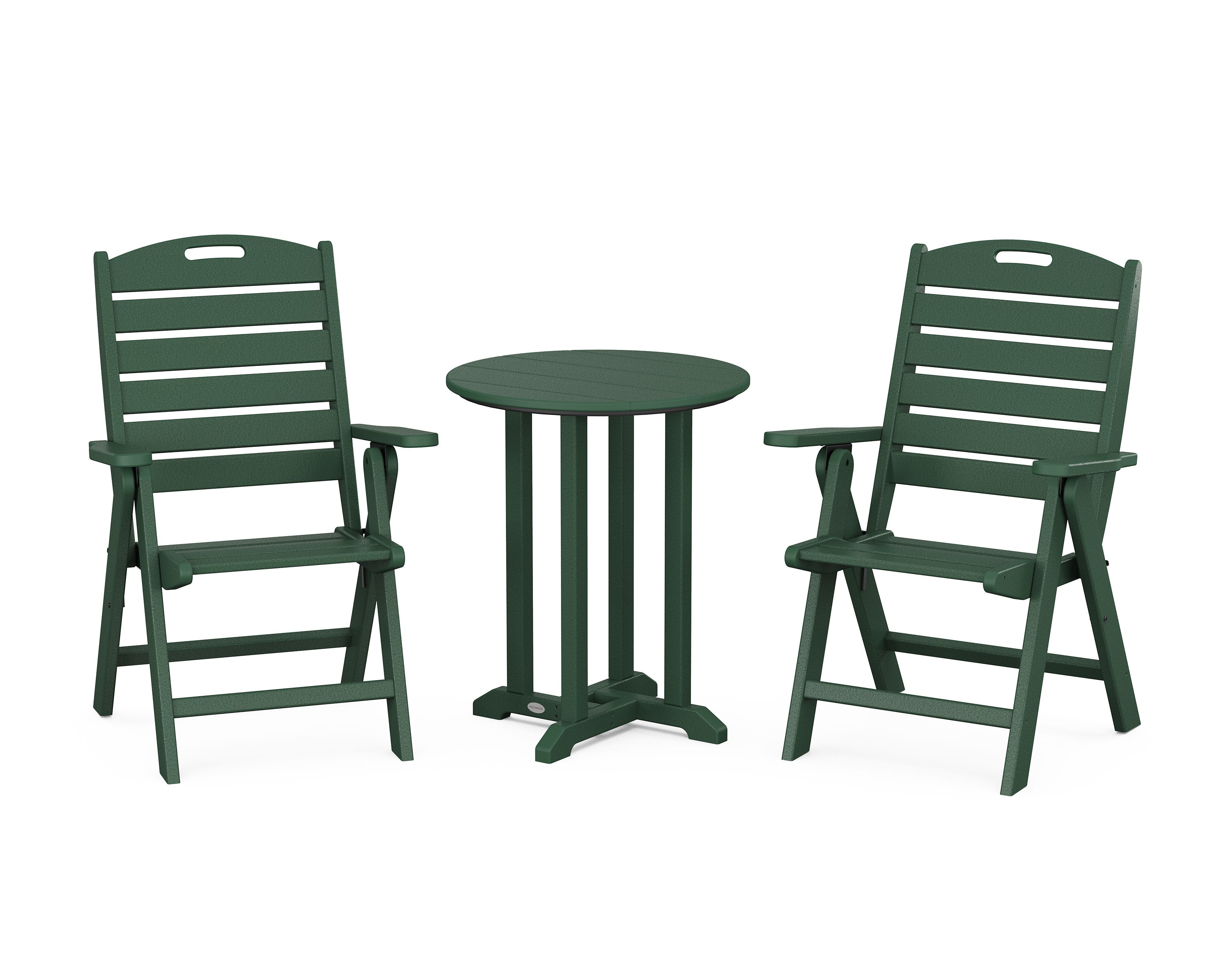 Nautical Folding Highback Chair 3-Piece Round Bistro Dining Set in Green