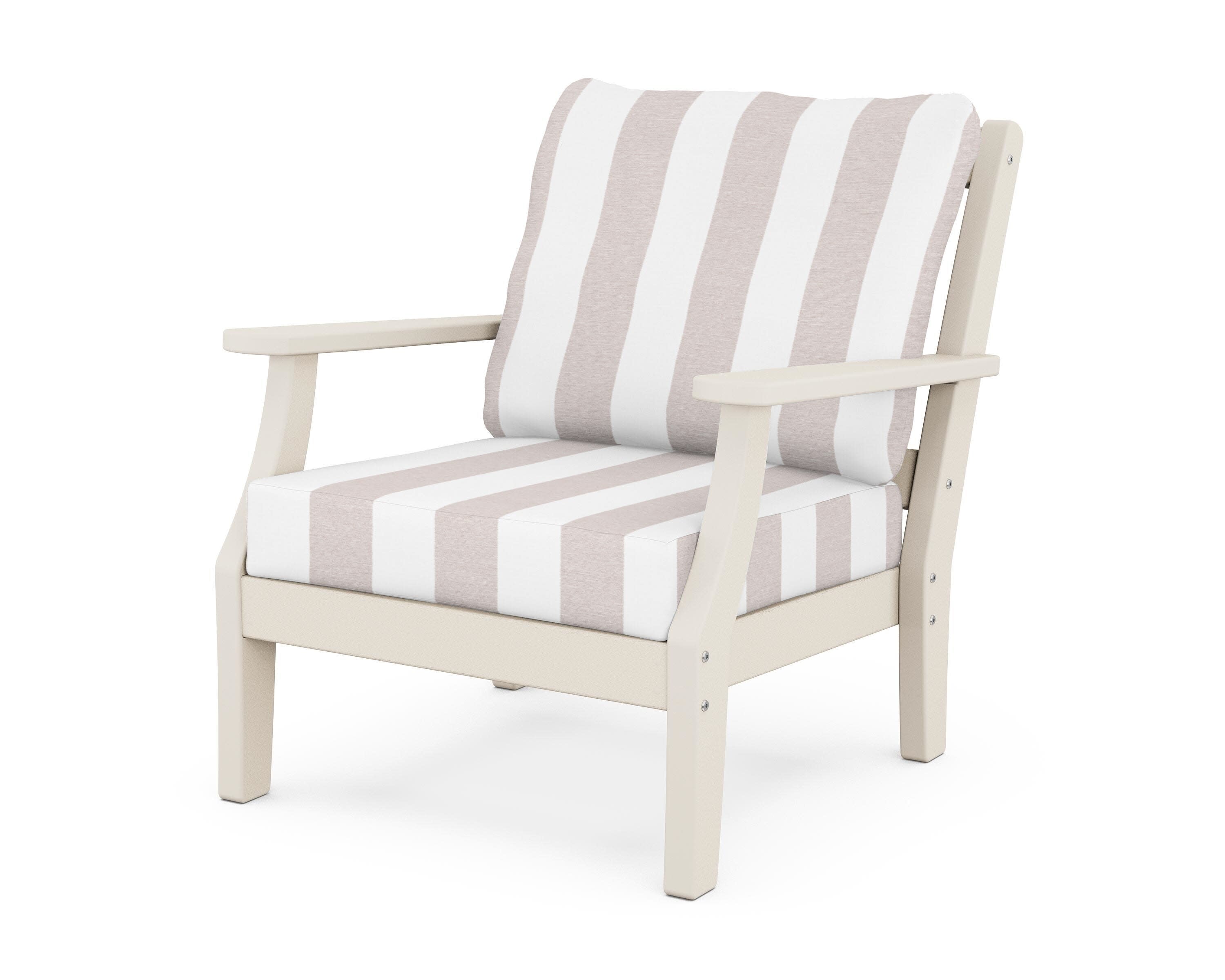 Chinoiserie Deep Seating Chair in Sand / Cabana Stripe Dune Burlap