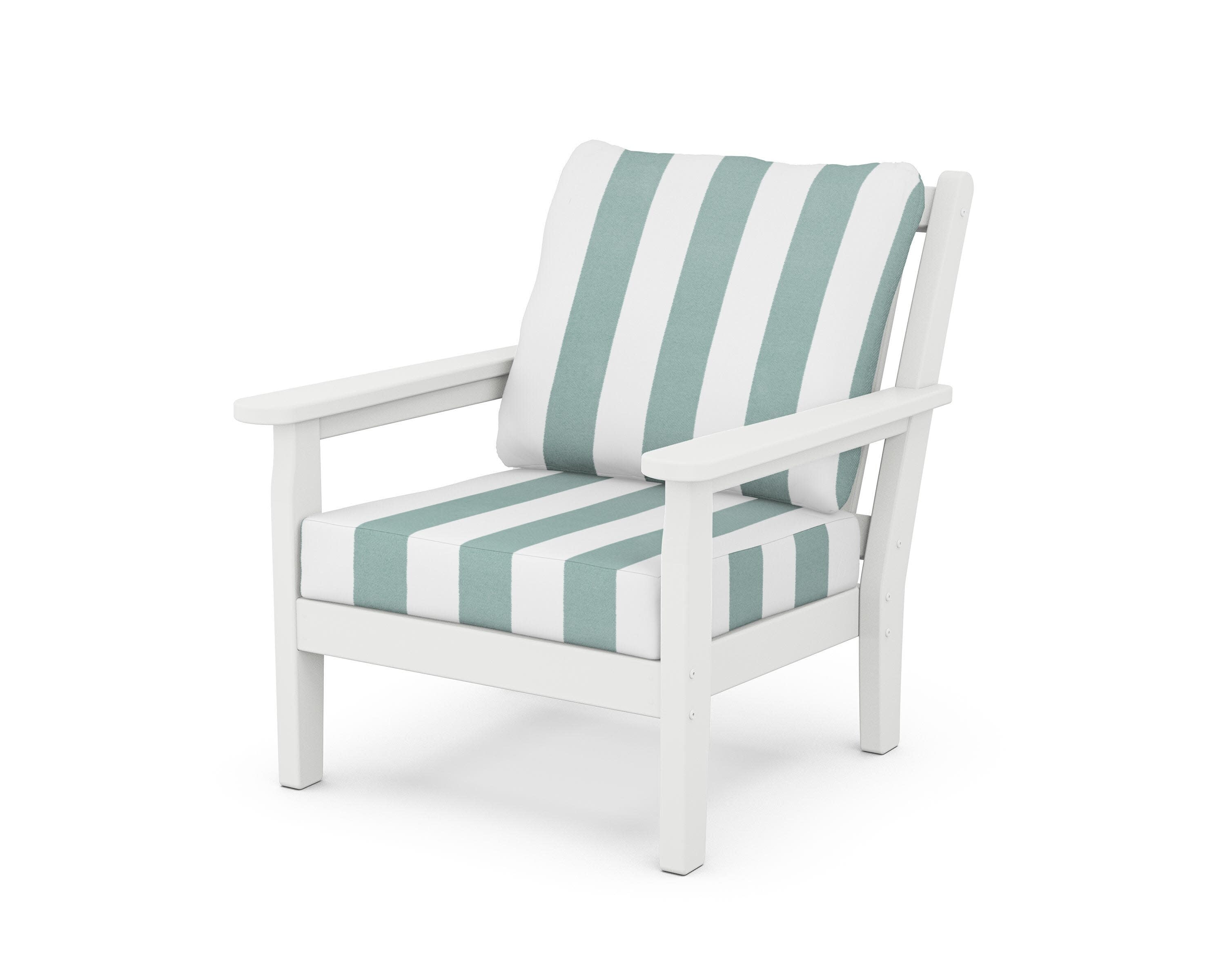 Chippendale Deep Seating Chair in White / Cabana Stripe Glacier Spa