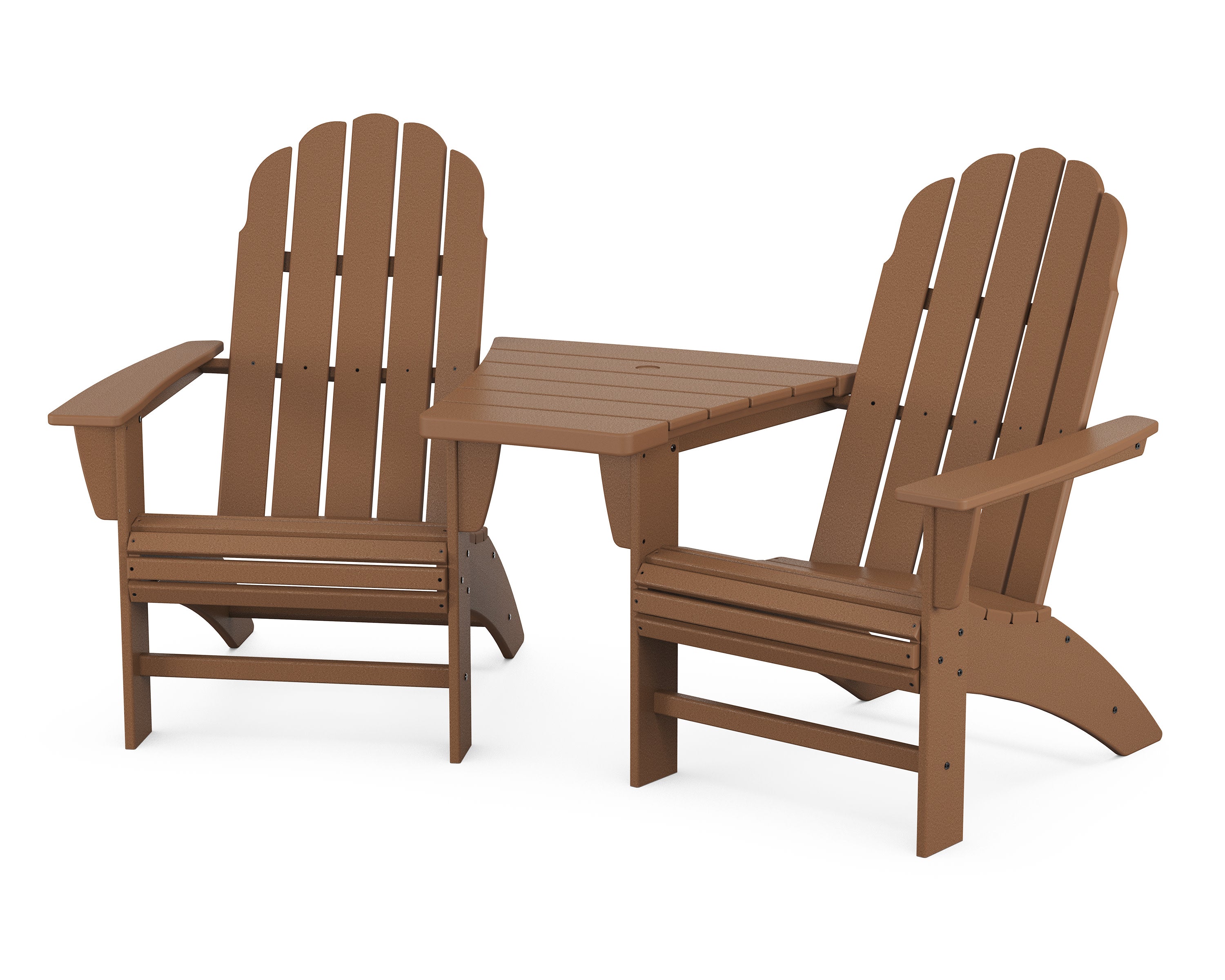 Vineyard 3-Piece Curveback Adirondack Set with Angled Connecting Table in Teak