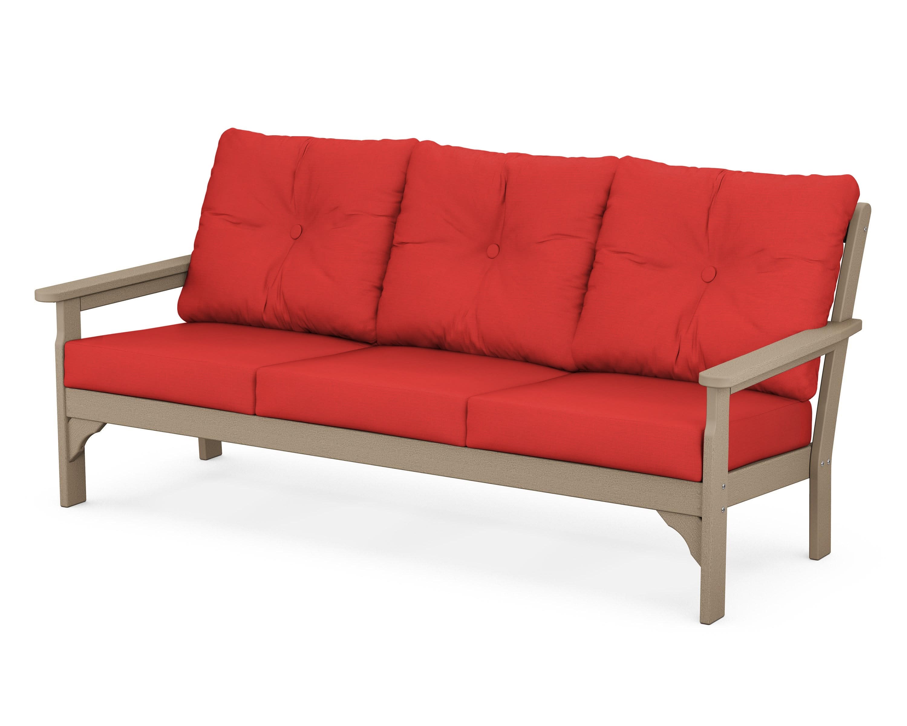 Vineyard Deep Seating Sofa in Vintage Sahara / Crimson Linen