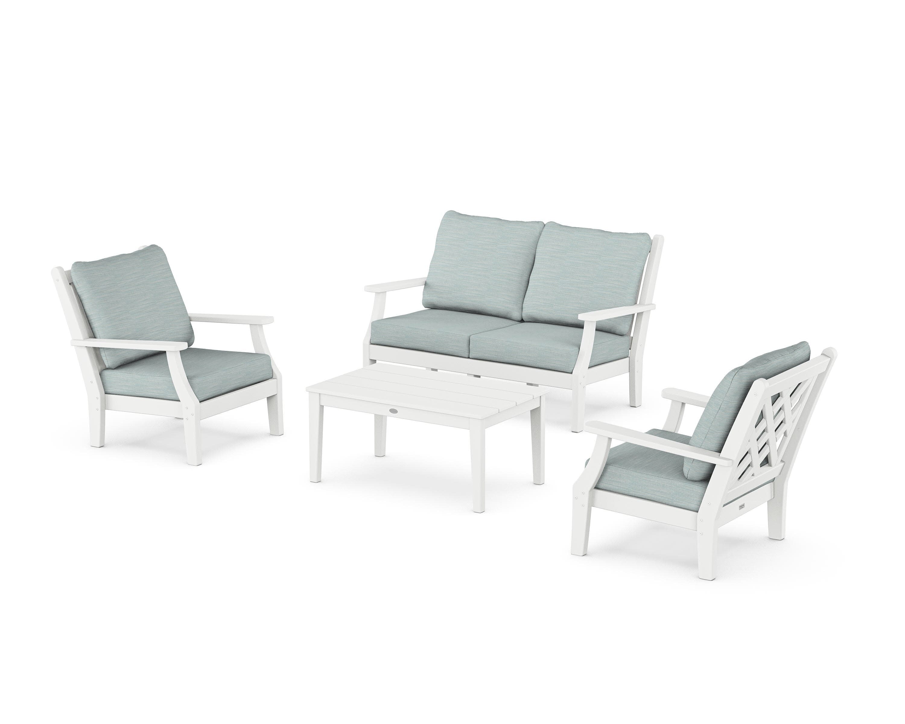 Wovendale 4-Piece Deep Seating Set with Loveseat in White / Soothe Mist