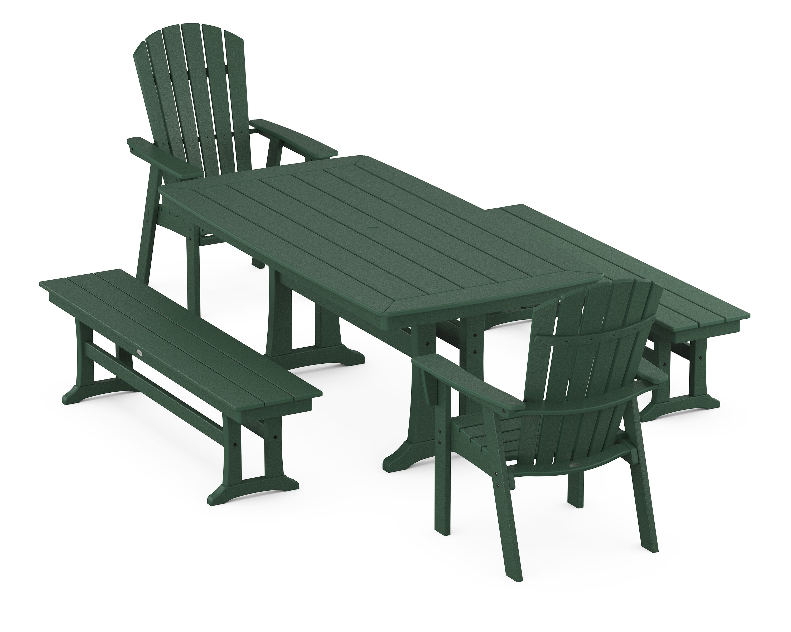 Nautical Adirondack 5-Piece Dining Set with Trestle Legs in Green