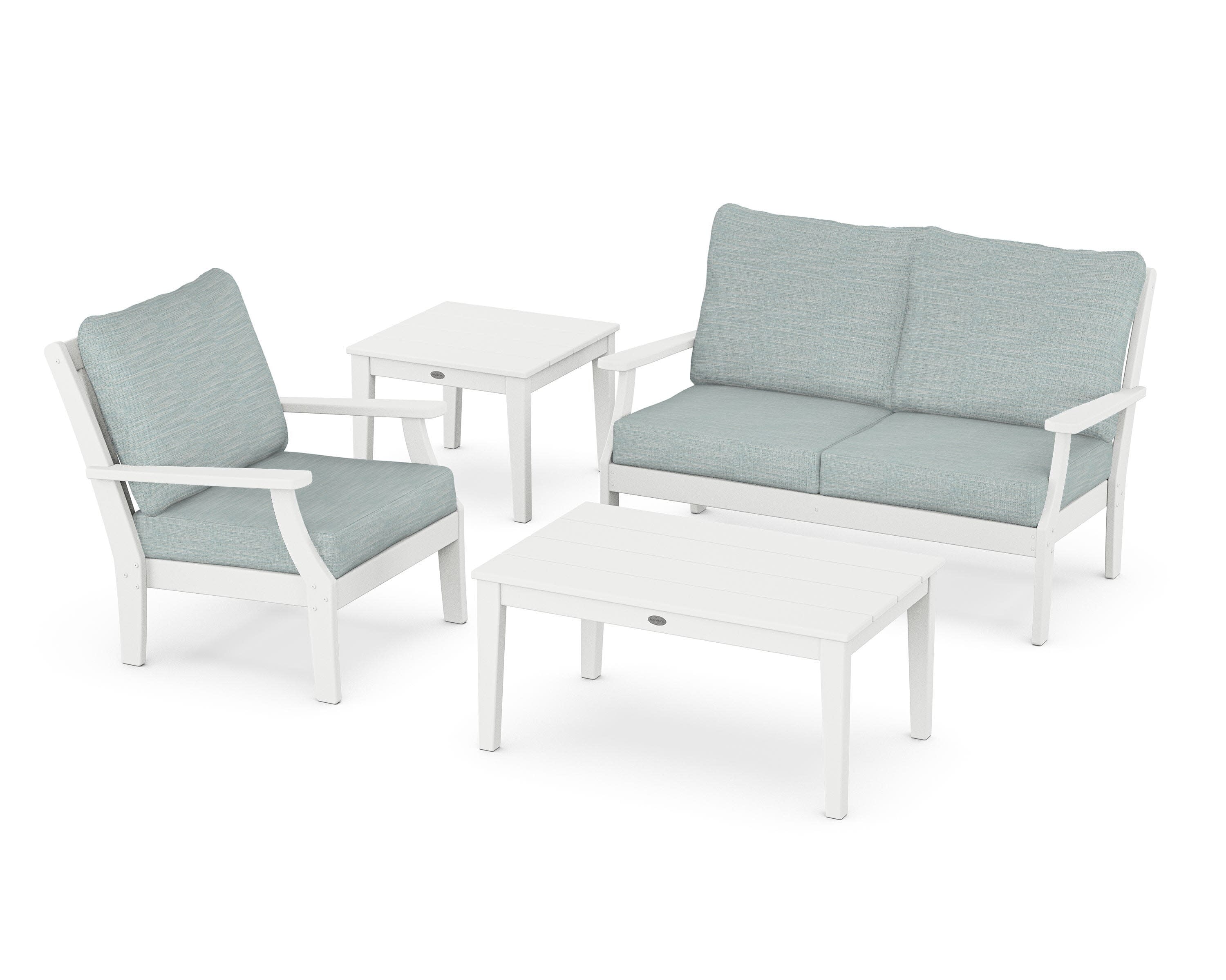 Braxton 4-Piece Deep Seating Set in White / Soothe Mist