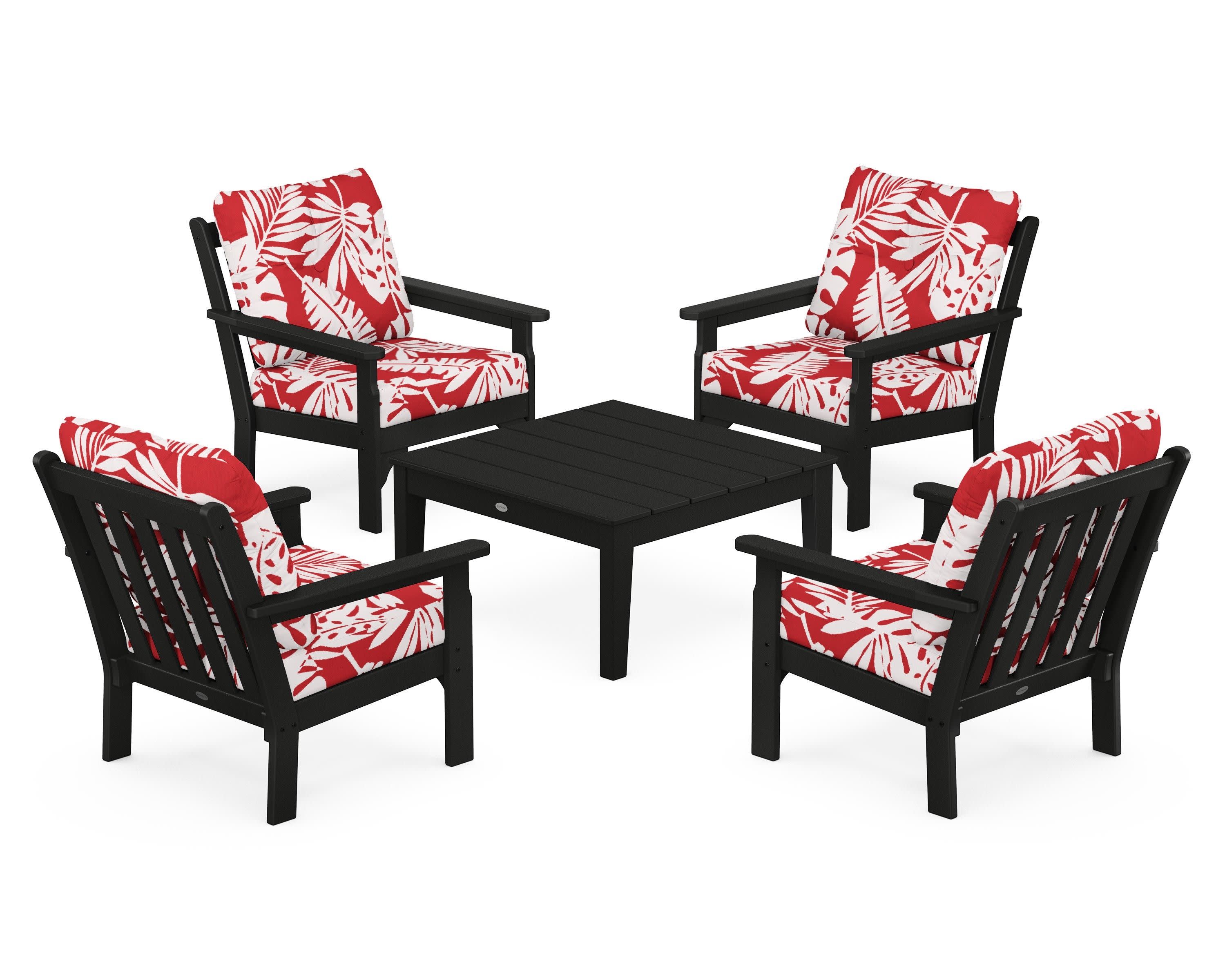 Vineyard 5-Piece Deep Seating Conversation Set in Black / Leaf Crimson