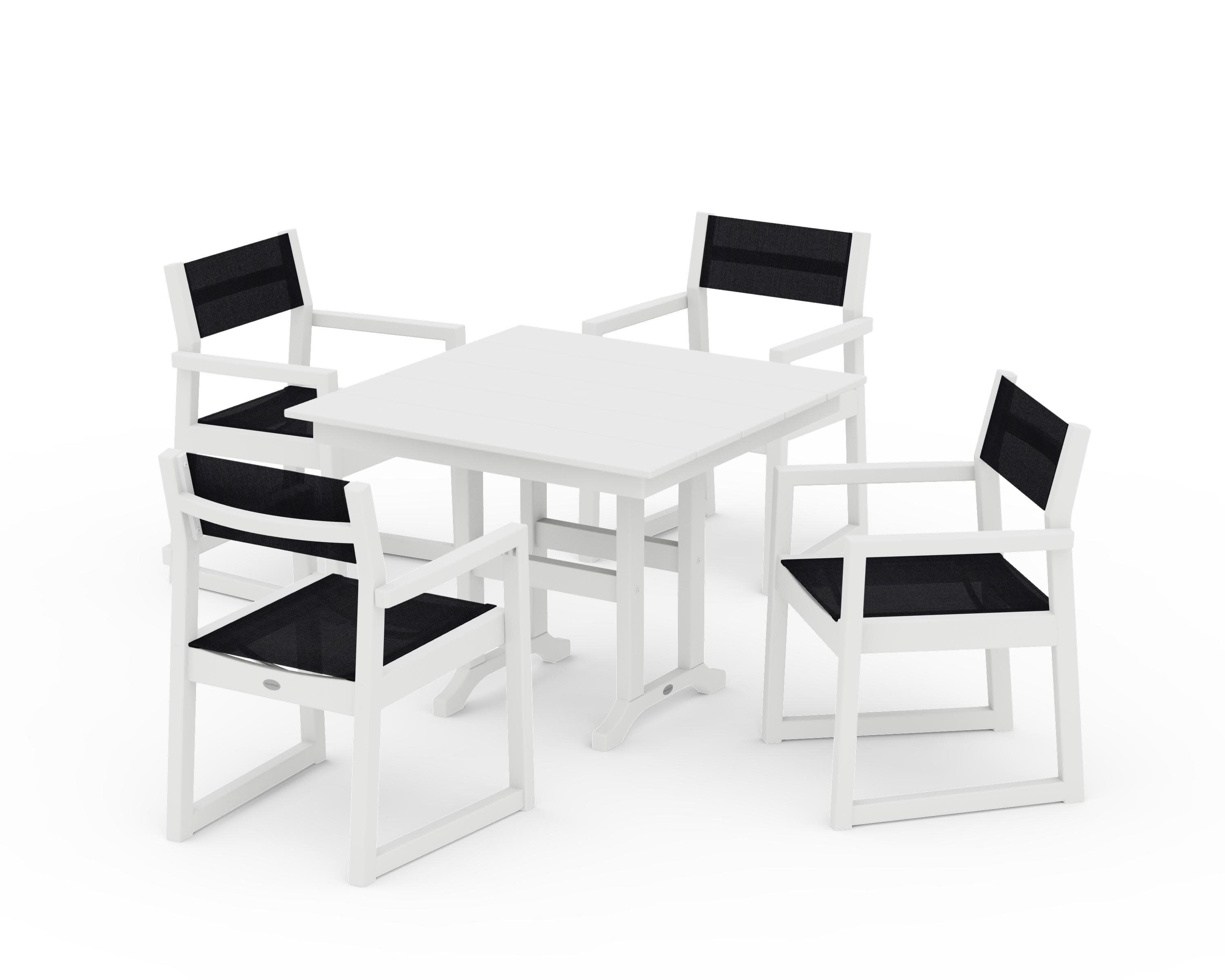 EDGE Sling Arm Chair 5-Piece Farmhouse Dining Set in White / Black Sling