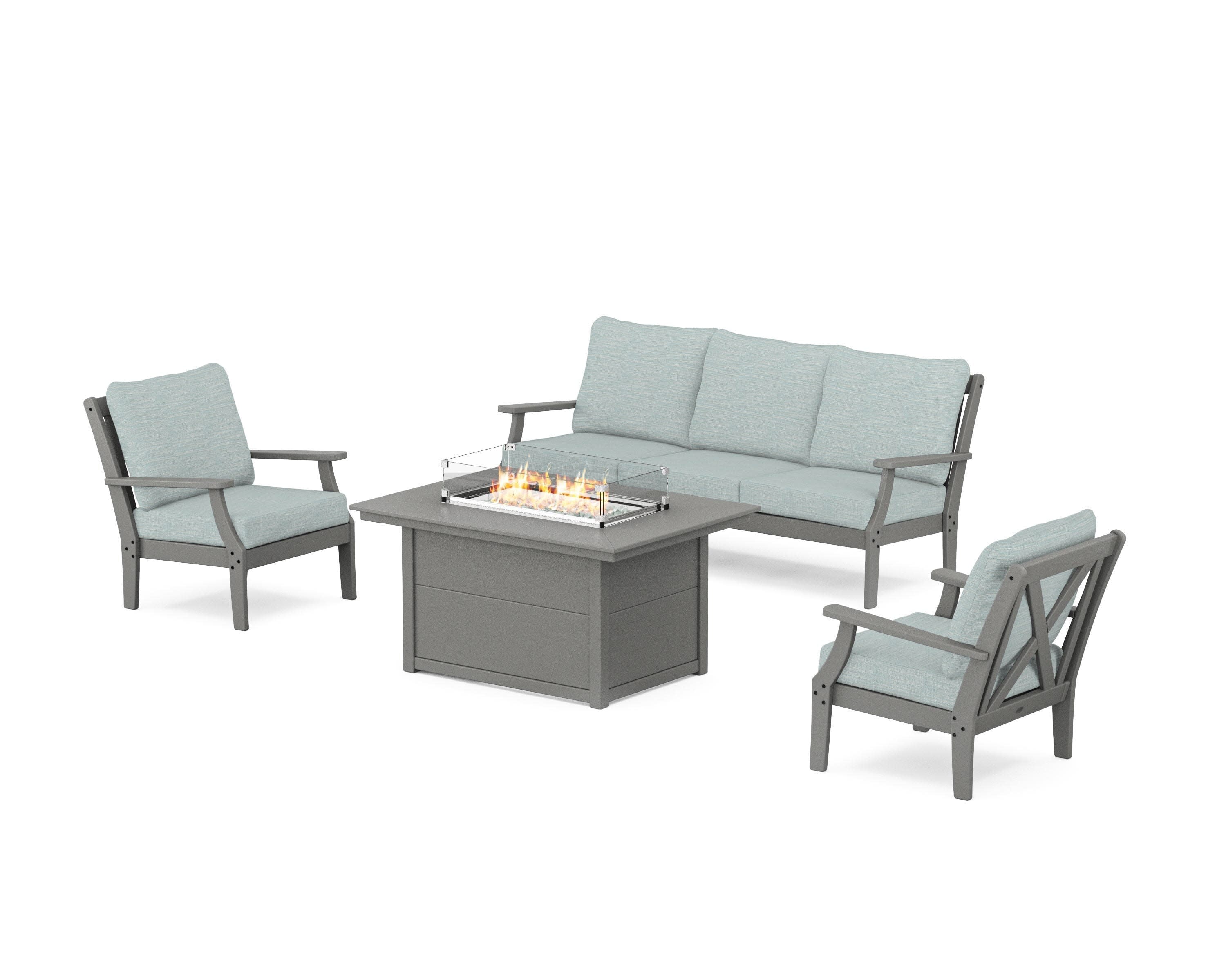Braxton Deep Seating Fire Pit Table Set in Slate Grey / Soothe Mist