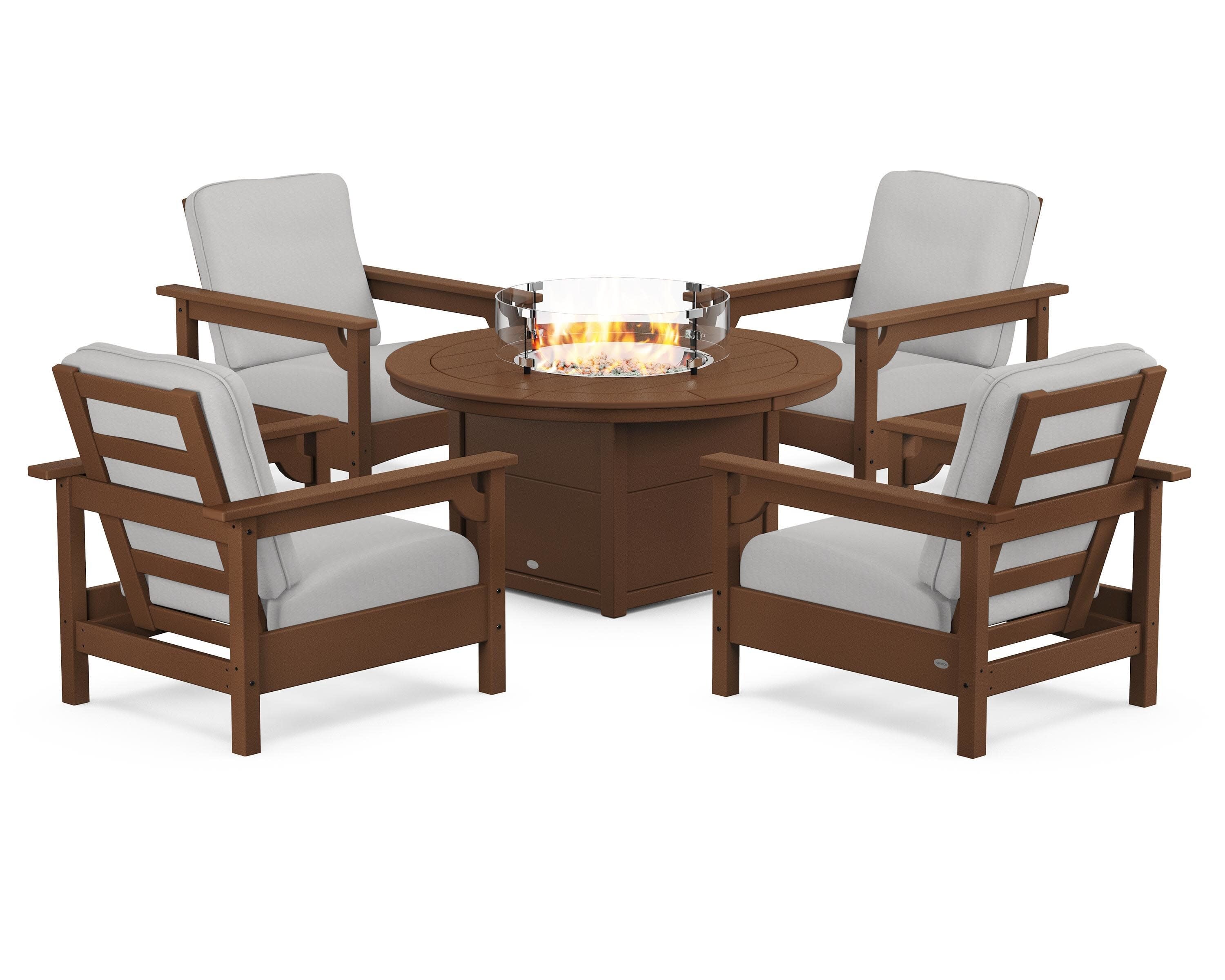Club 5-Piece Conversation Set with Fire Pit Table in Teak / Diamond in the Rough