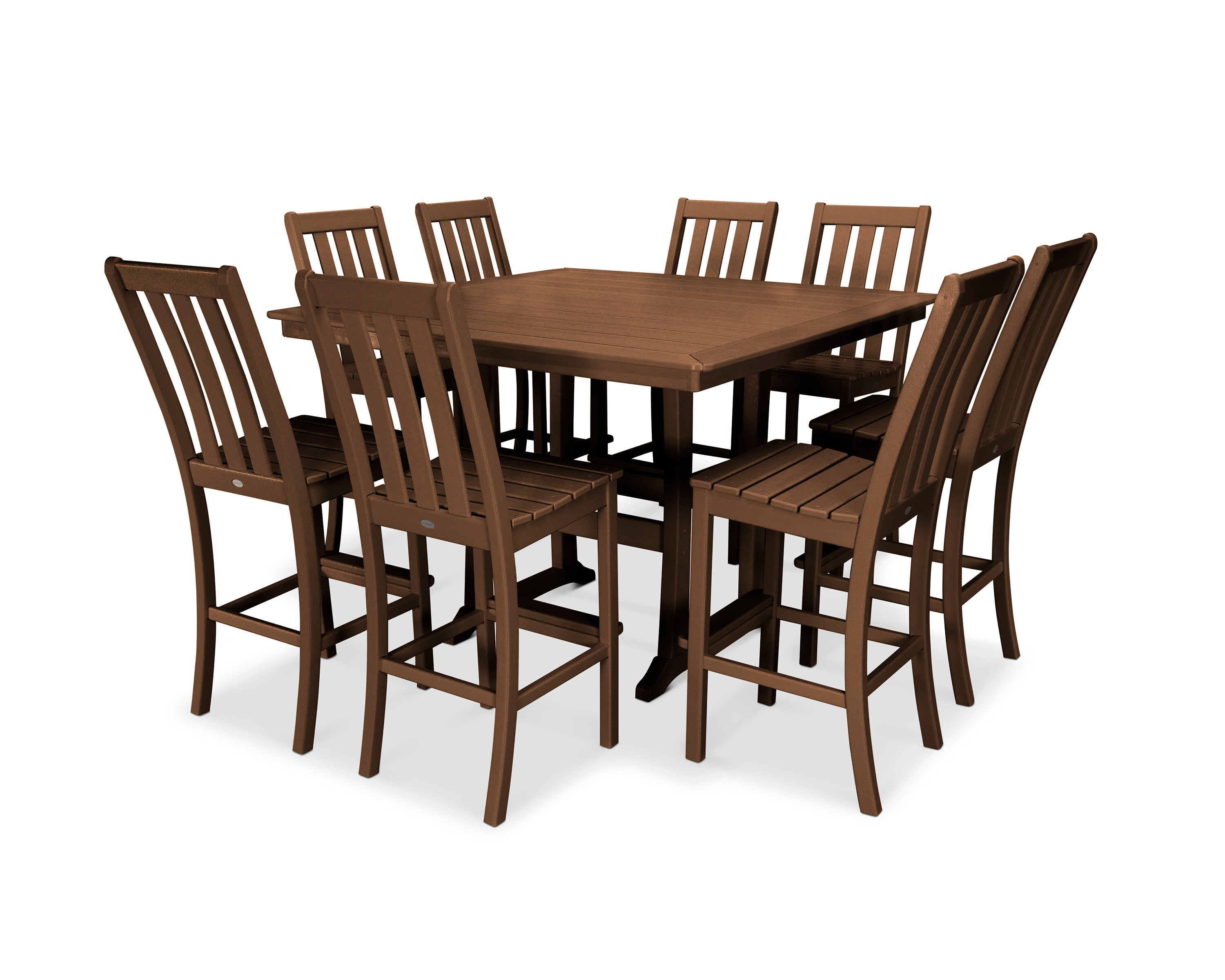 Vineyard 9-Piece Nautical Trestle Bar Set in Teak