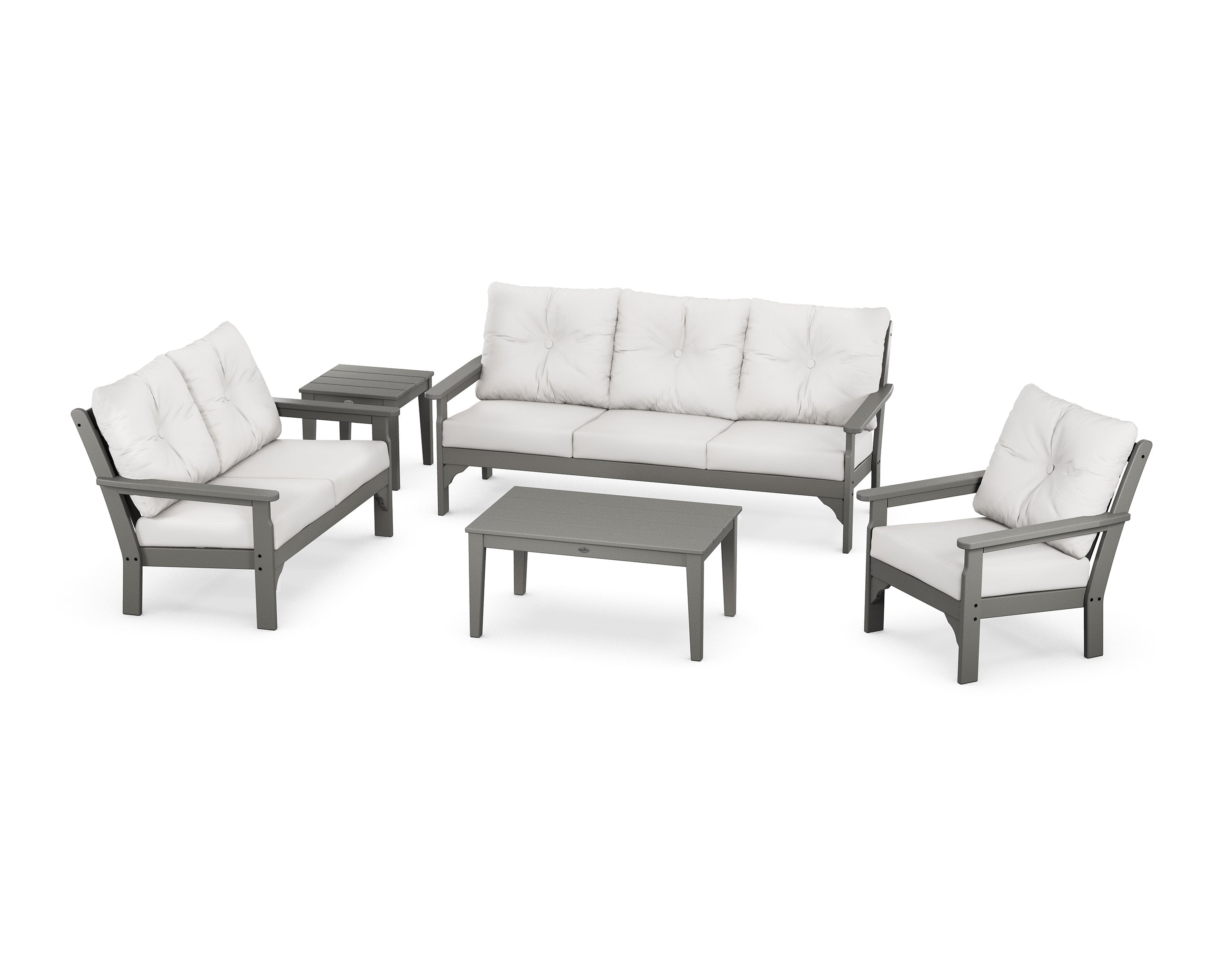 Vineyard 5 Piece Deep Seating Set in Slate Grey / Natural Linen