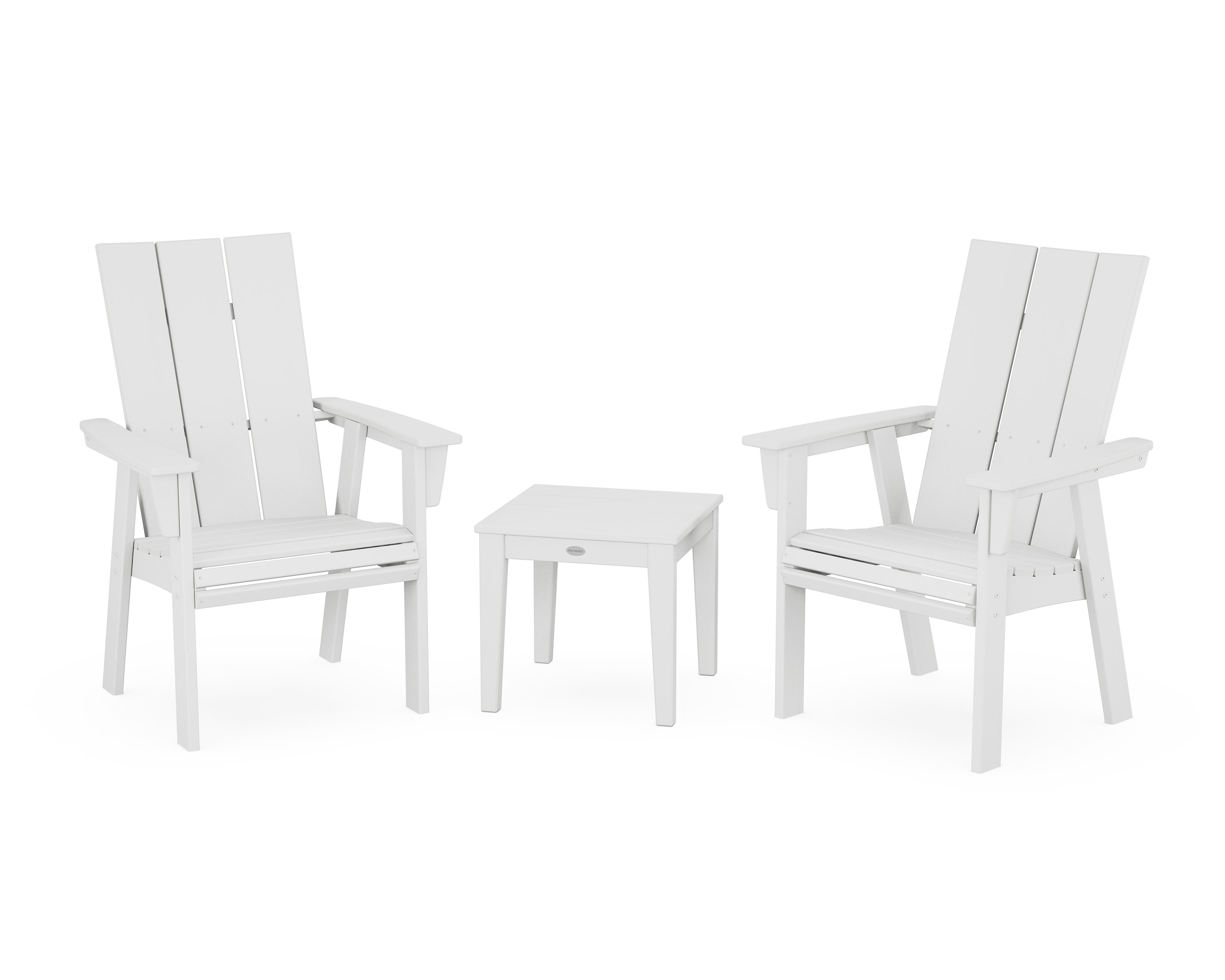 Modern 3-Piece Curveback Upright Adirondack Chair Set in White