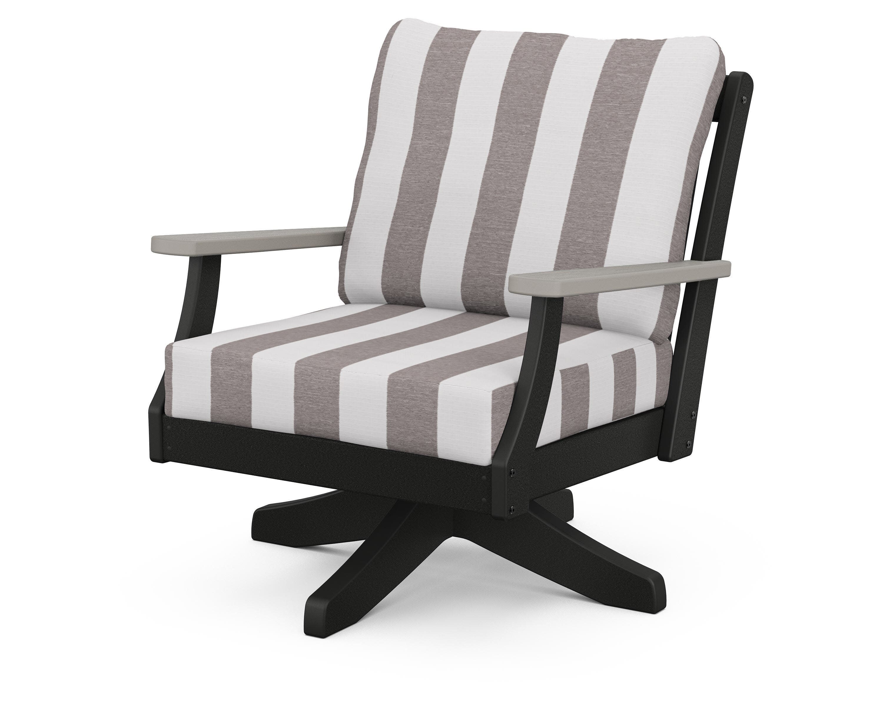 Braxton Deep Seating Swivel Chair in Black / Driftwood / Cabana Stripe Grey Mist