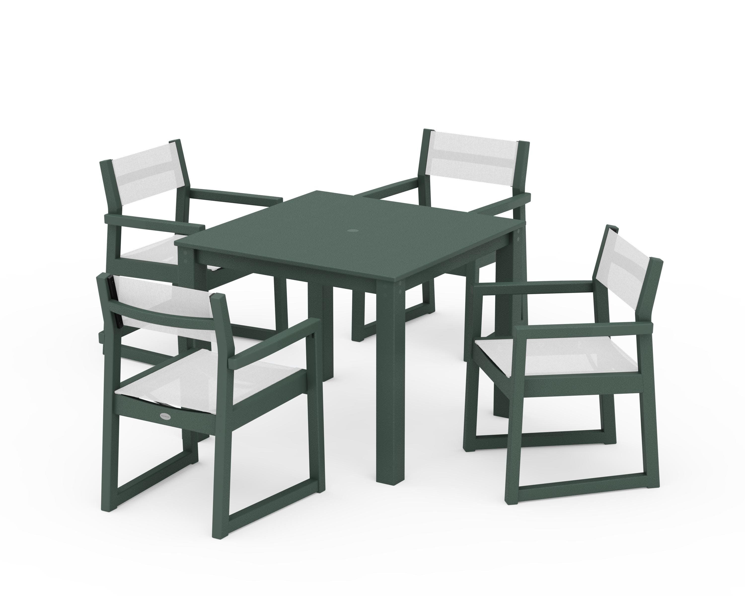 EDGE Sling Arm Chair 5-Piece Parsons Dining Set in Green / White Sling