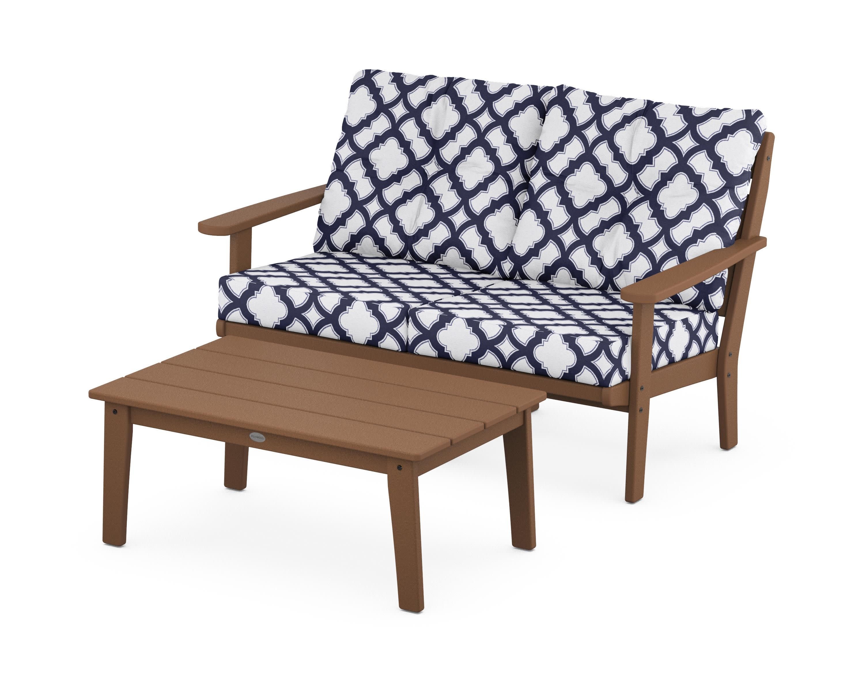 Lakeside 2-Piece Lounge Loveseat Set in Teak / Trellis Navy