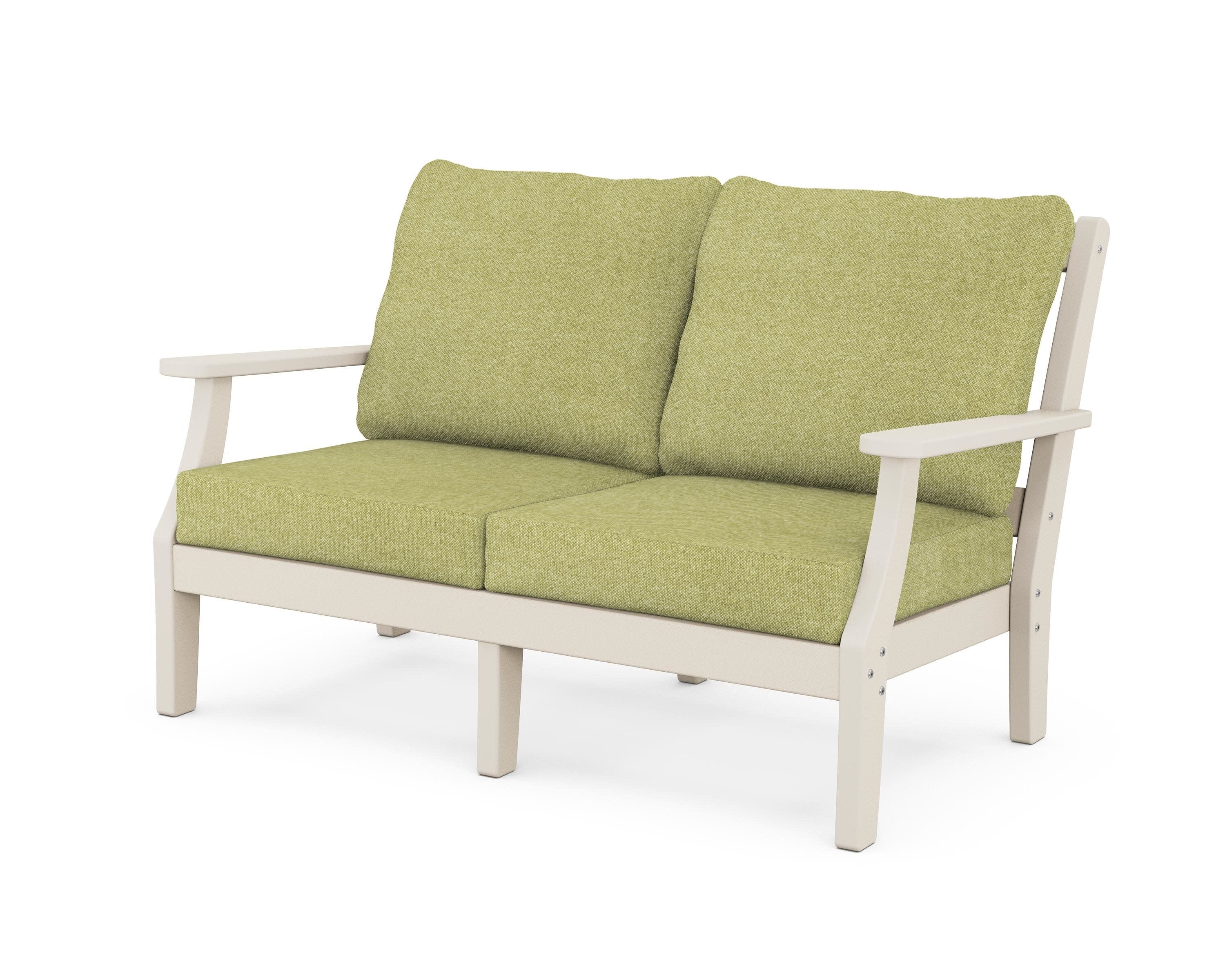 Chinoiserie Deep Seating Loveseat in Sand / Chartreuse Boucle