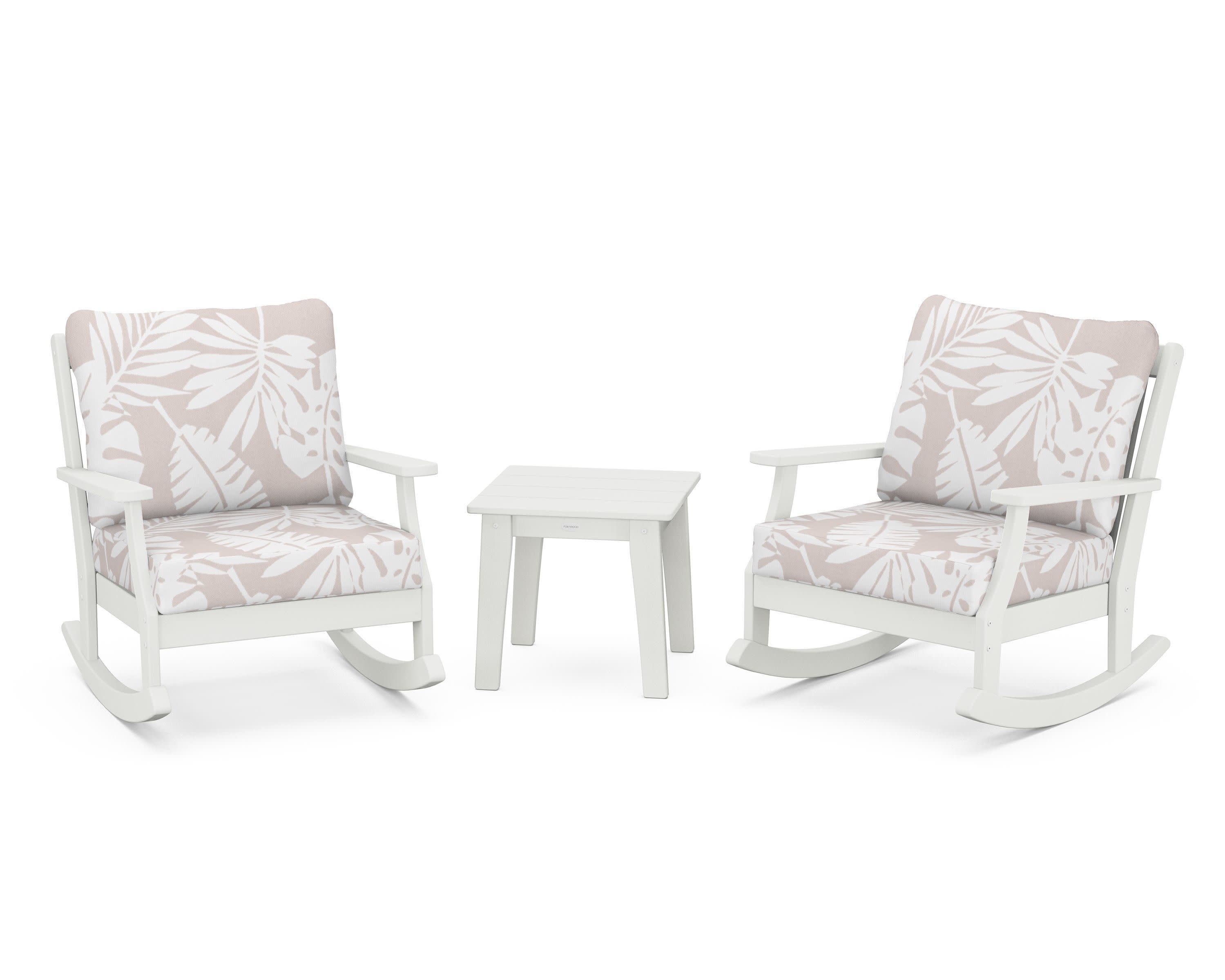 Braxton 3-Piece Deep Seating Rocker Set in Vintage White / Leaf Dune Burlap
