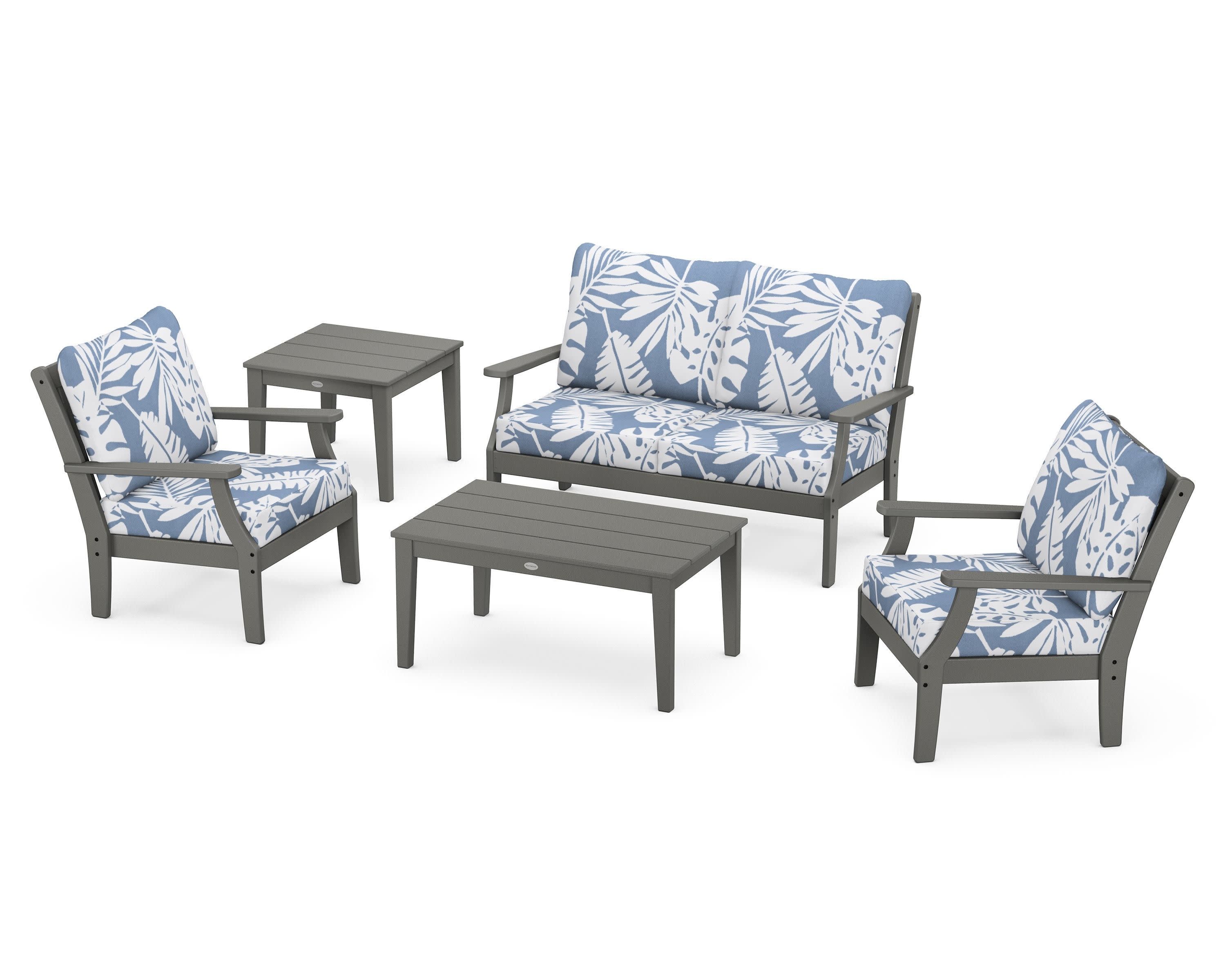 Braxton 5-Piece Deep Seating Set in Slate Grey / Leaf Sky Blue