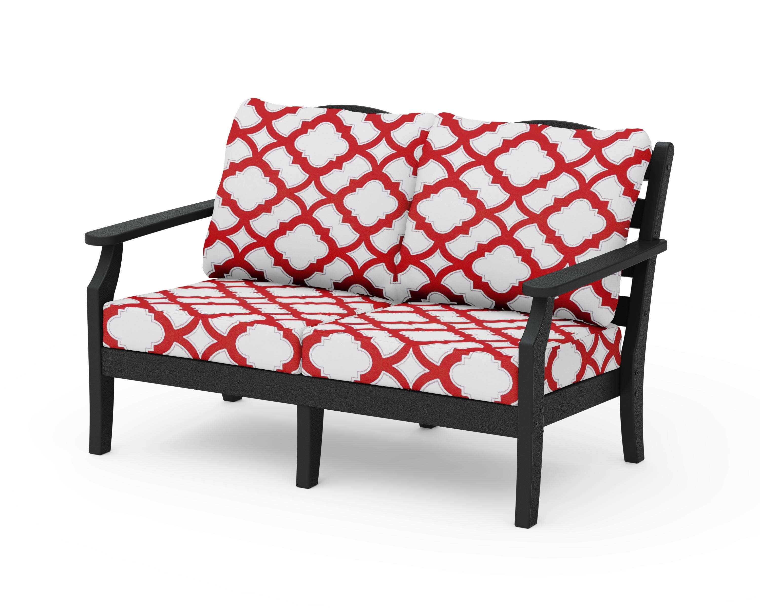 Savannah Deep Seating Loveseat in Black / Trellis Crimson