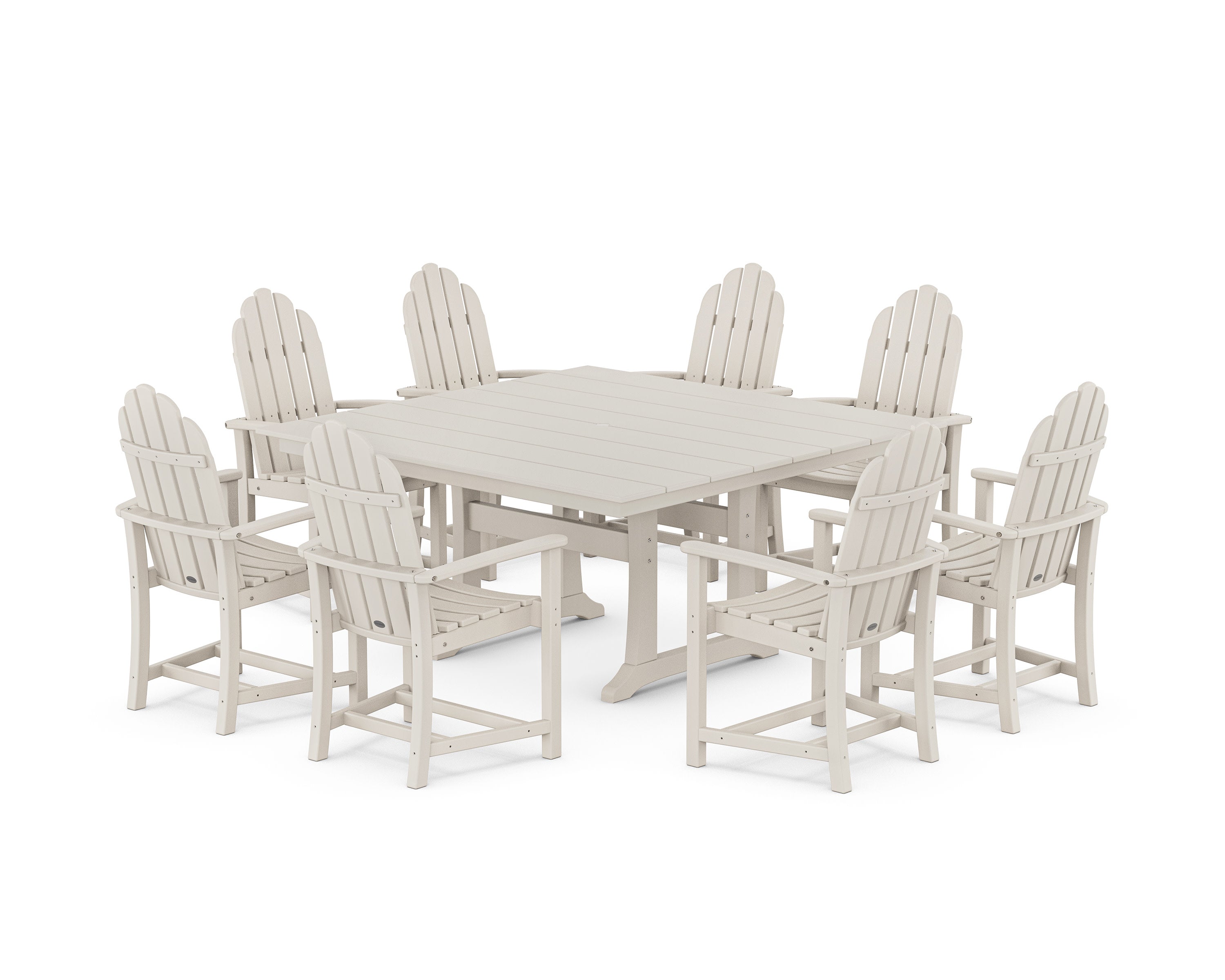 Classic Adirondack 9-Piece Square Farmhouse Dining Set with Trestle Legs in Sand