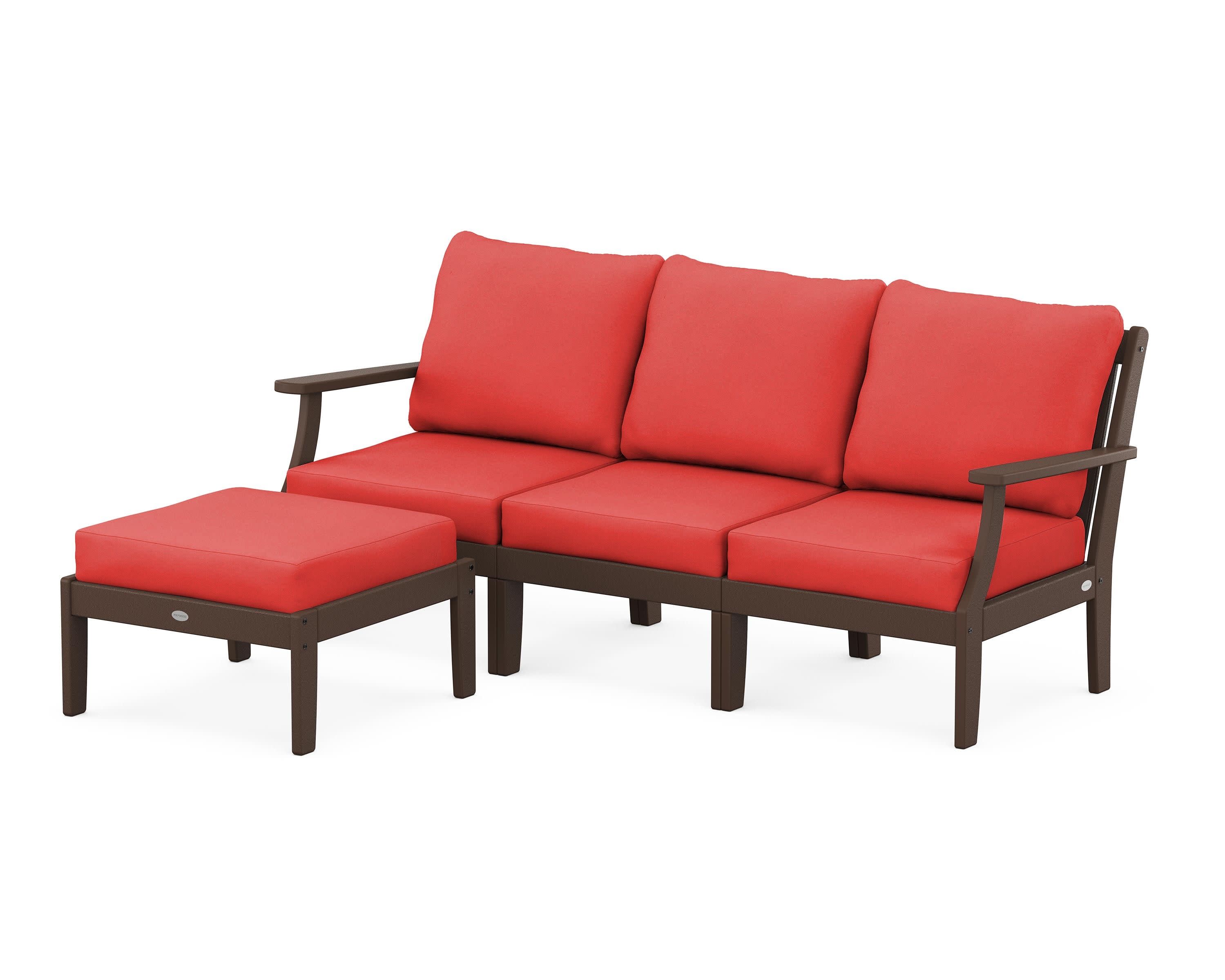Braxton Modular 4-Piece Deep Seating Set with Ottoman in Mahogany / Crimson Linen
