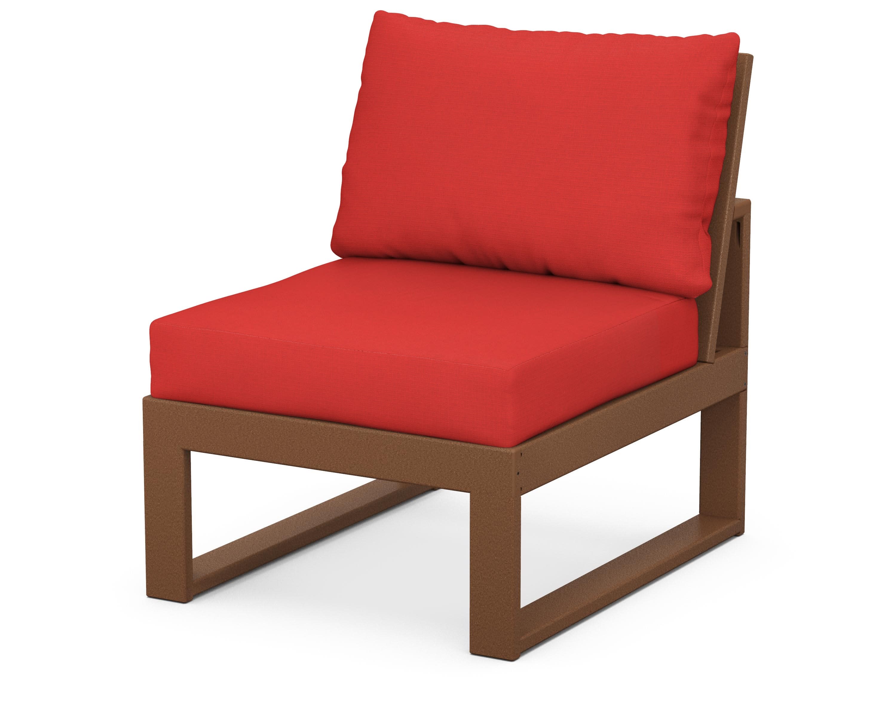 Modular Armless Chair in Teak / Crimson Linen