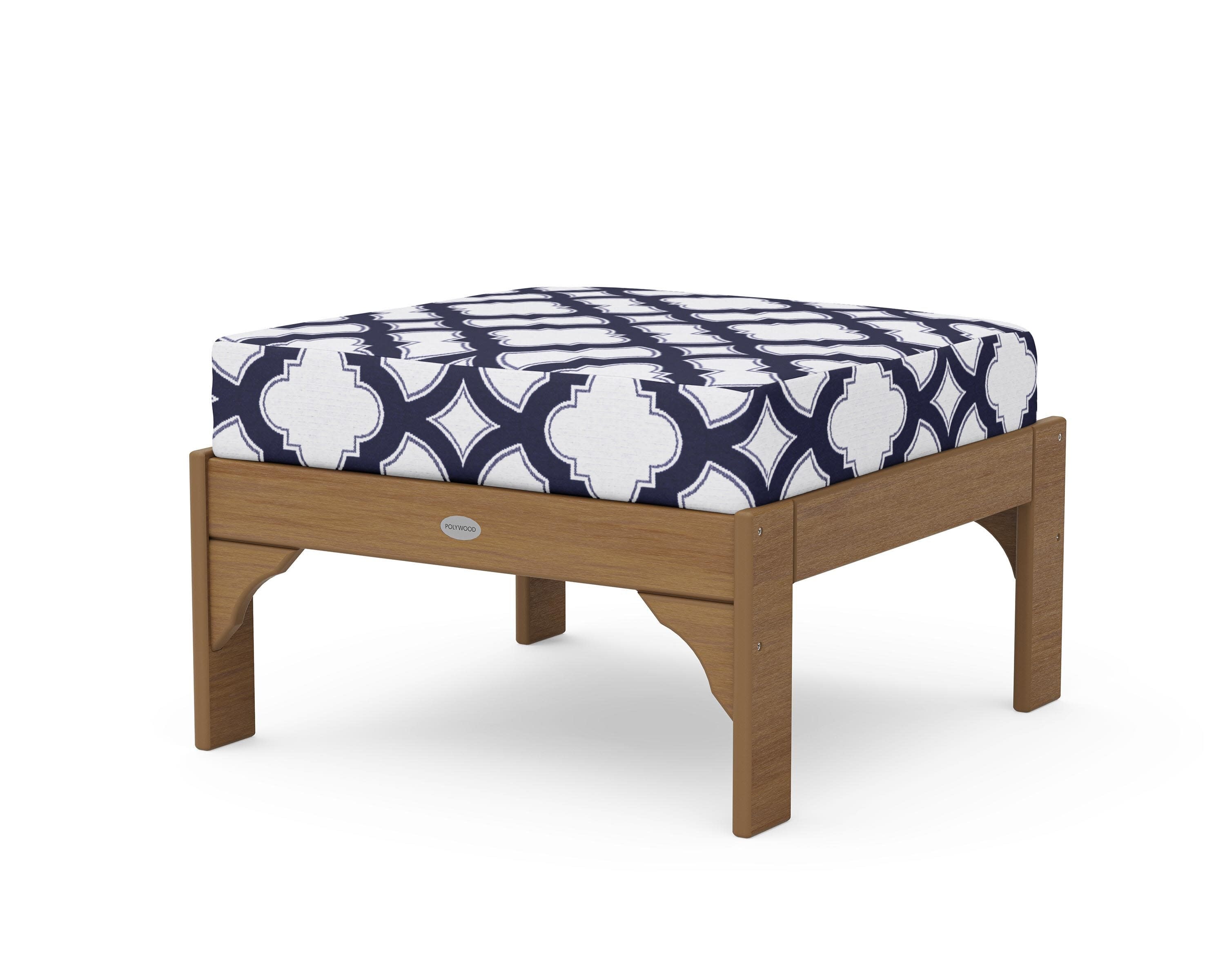 Vineyard Deep Seating Ottoman in Natural / Trellis Navy
